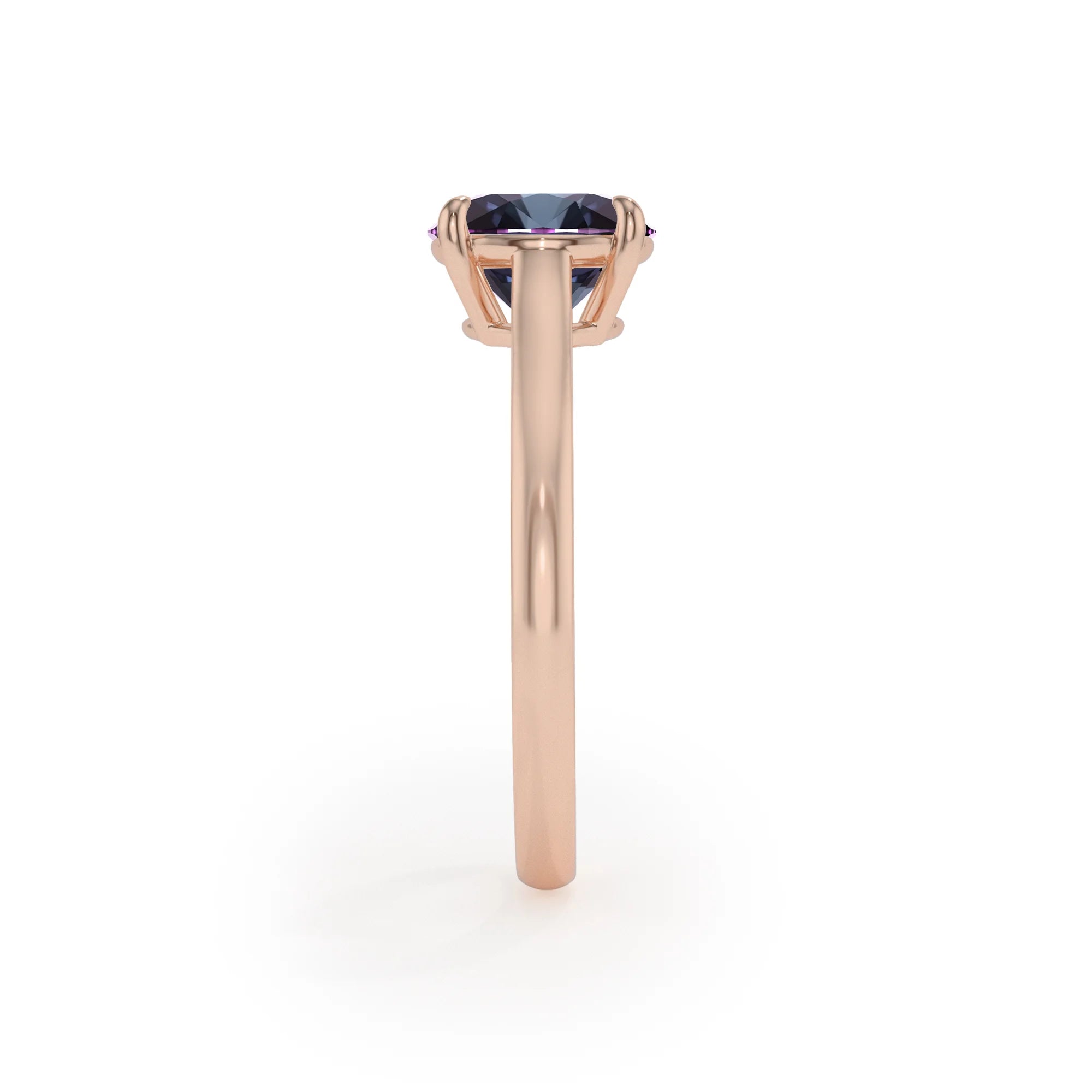 lab grown alexandrite round solitaire rings in rose gold 