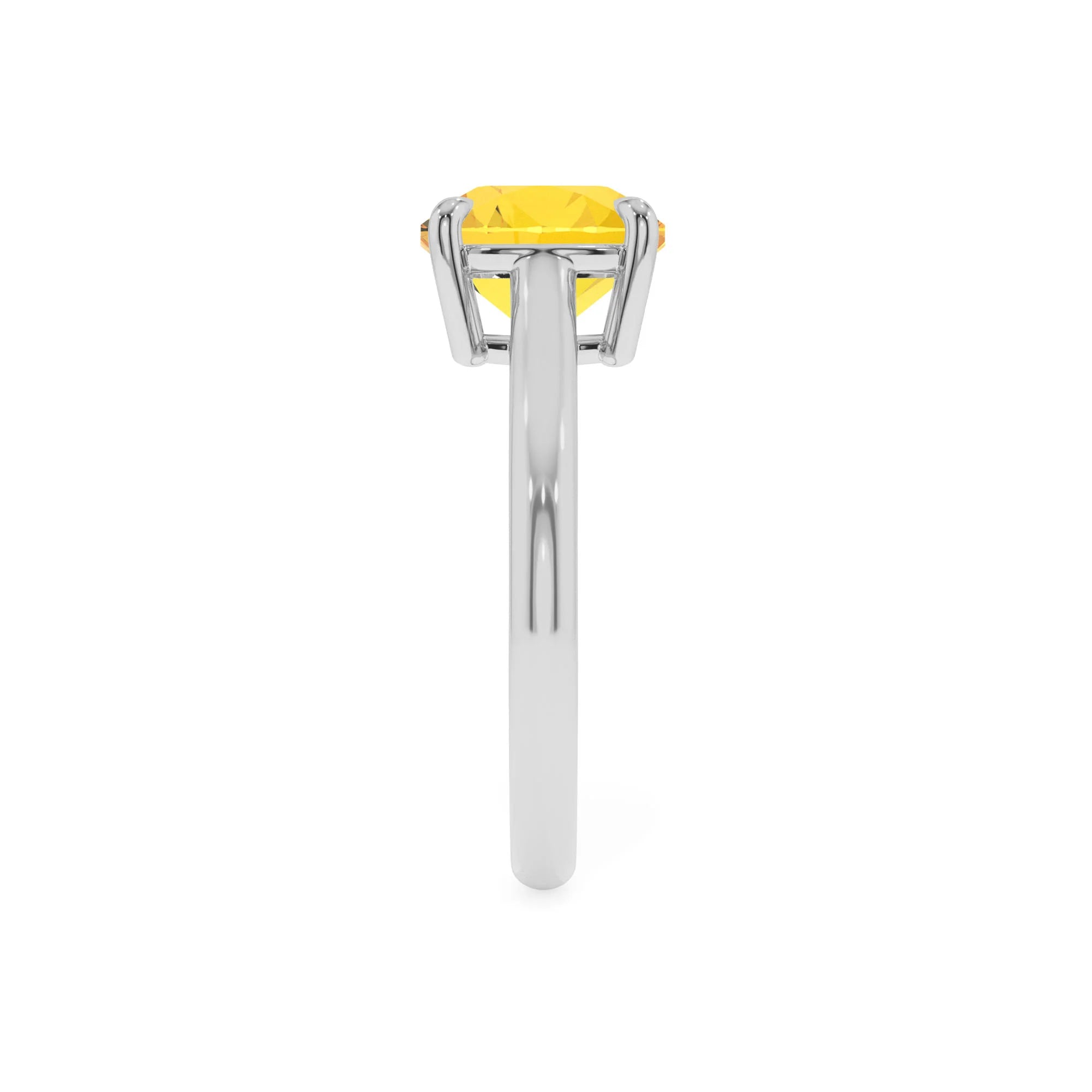 lab grown yellow-sapphire cushion solitaire rings in white gold 