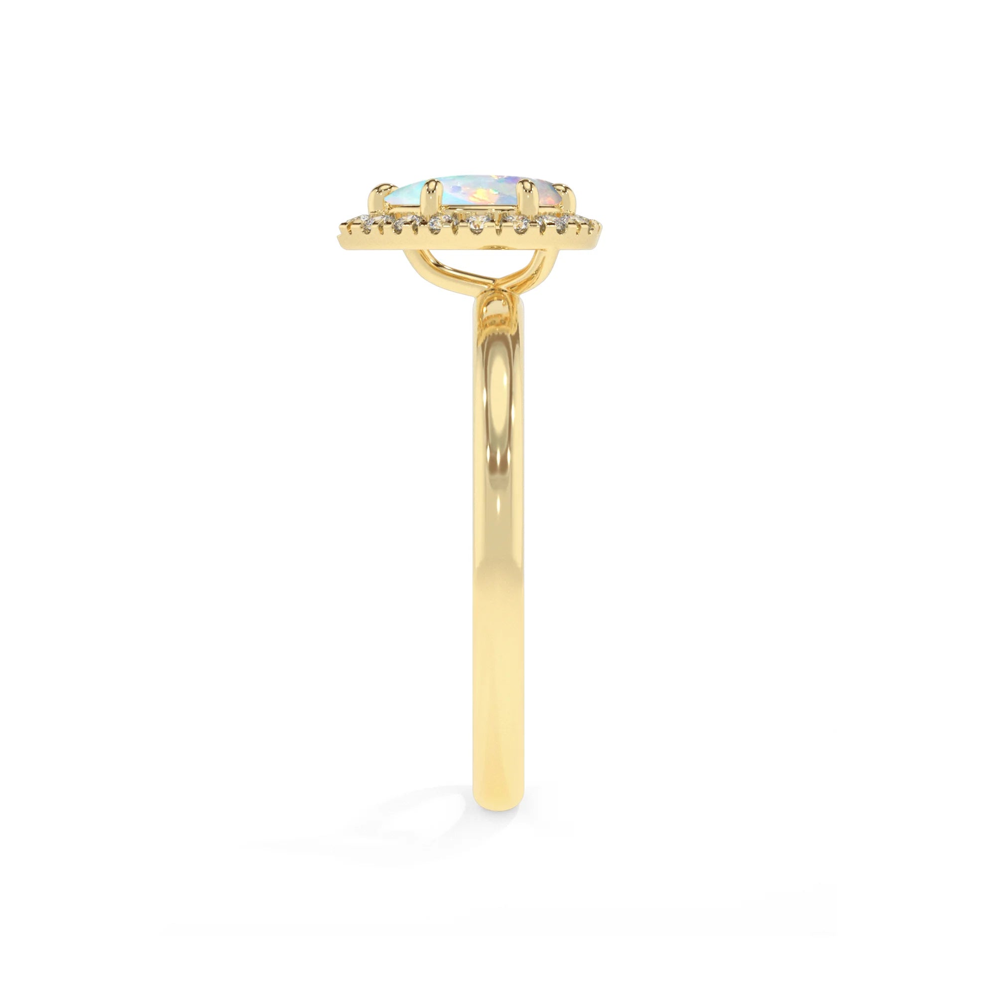 lab grown opal pear solitaire rings in yellow gold 