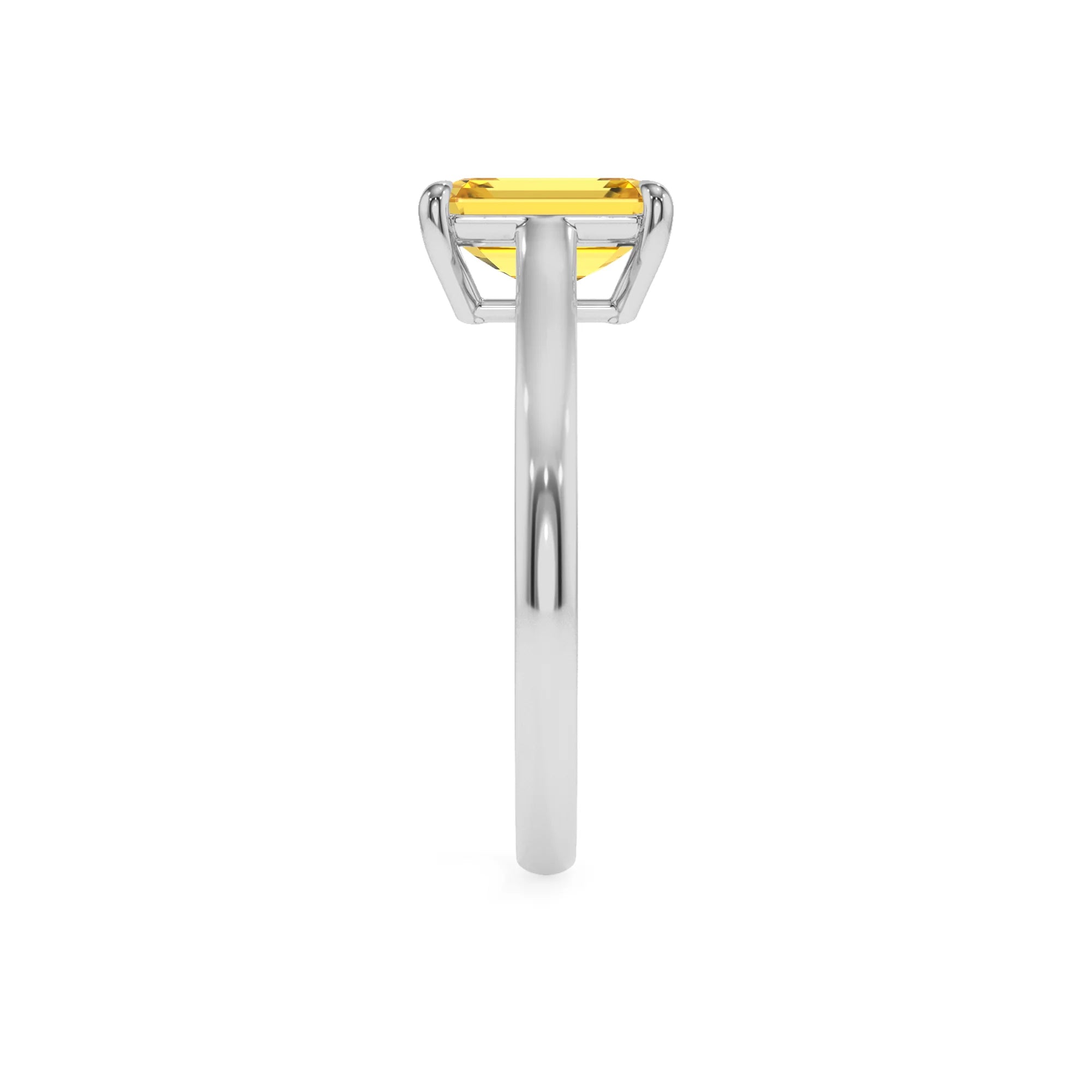 lab grown yellow-sapphire emerald cut solitaire rings in sterling silver 