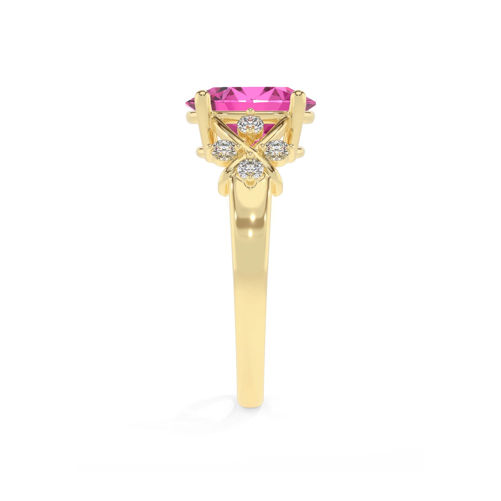 lab grown pink-sapphire oval solitaire rings in yellow gold 