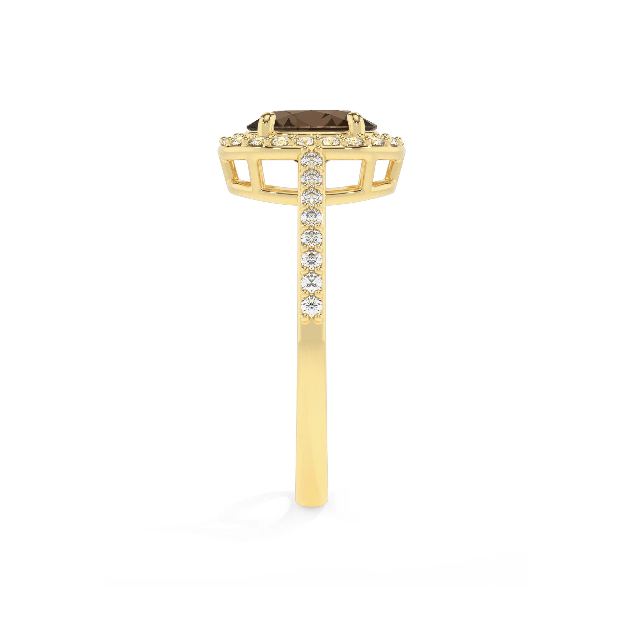 natural smoky-quartz oval solitaire rings in yellow gold 