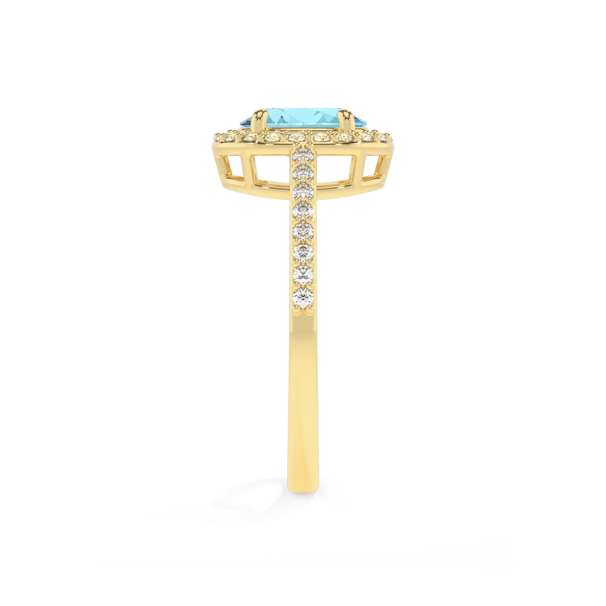 lab grown aquamarine oval solitaire rings in yellow gold 