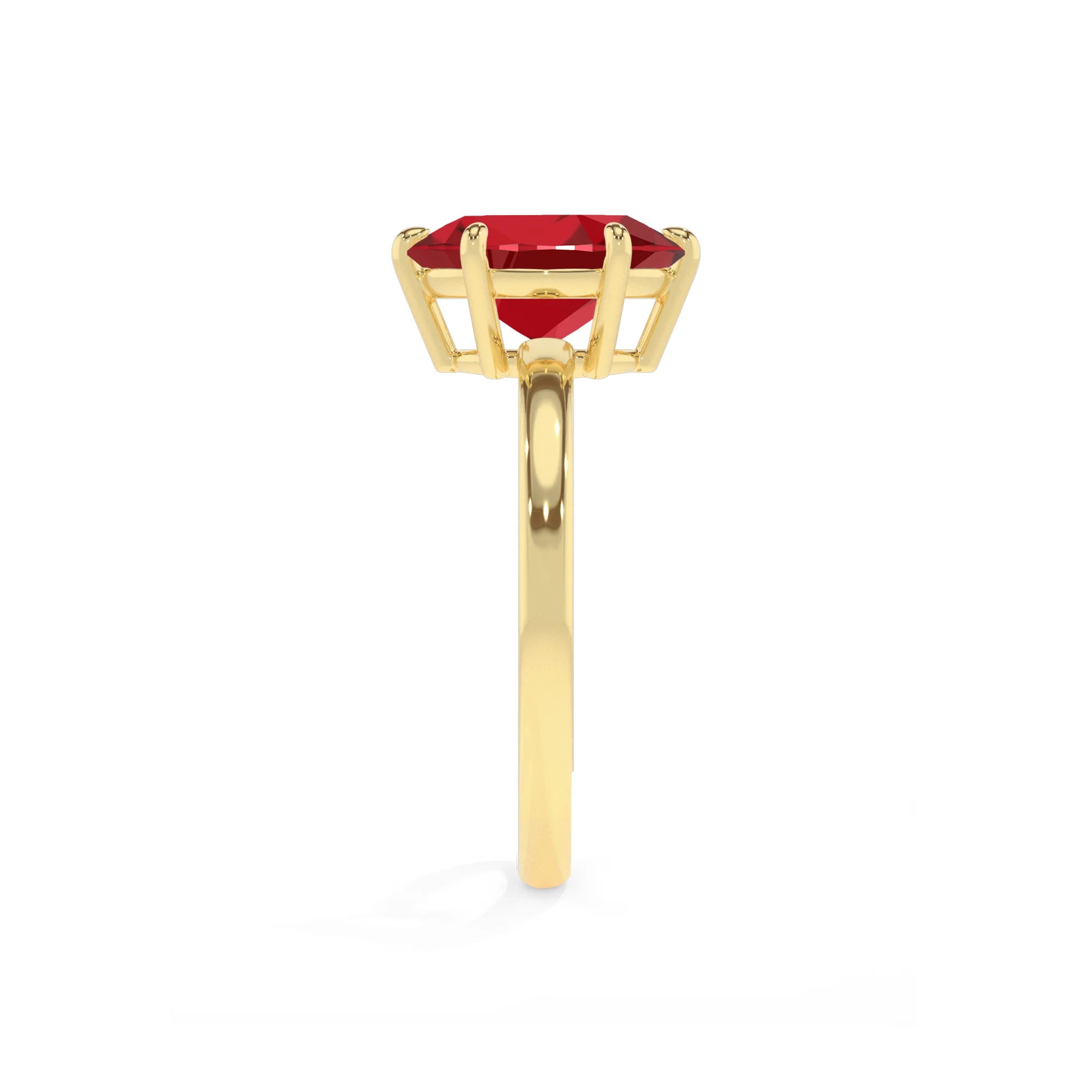 lab grown ruby oval solitaire rings in yellow gold 