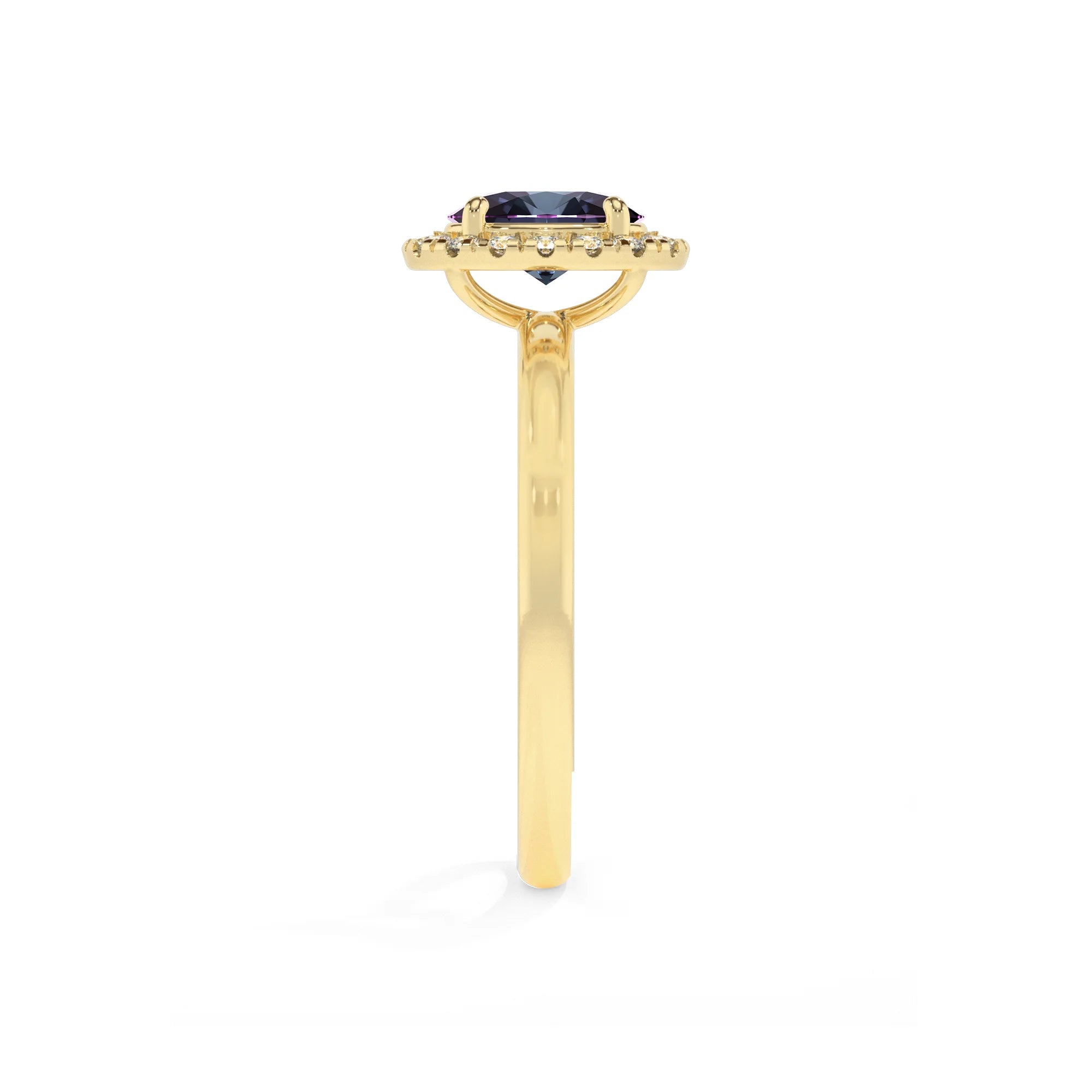 lab grown alexandrite oval solitaire rings in yellow gold 