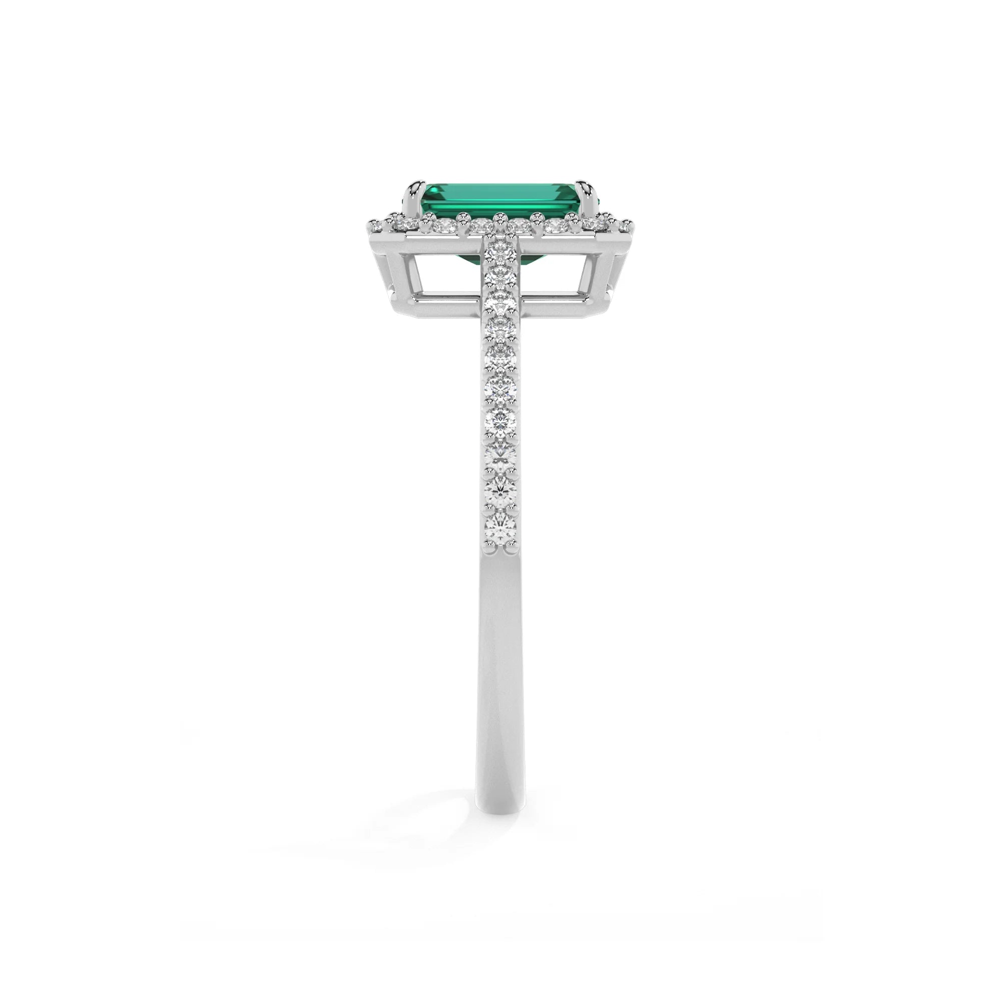 lab grown emerald octogon cut solitaire rings in platinum 