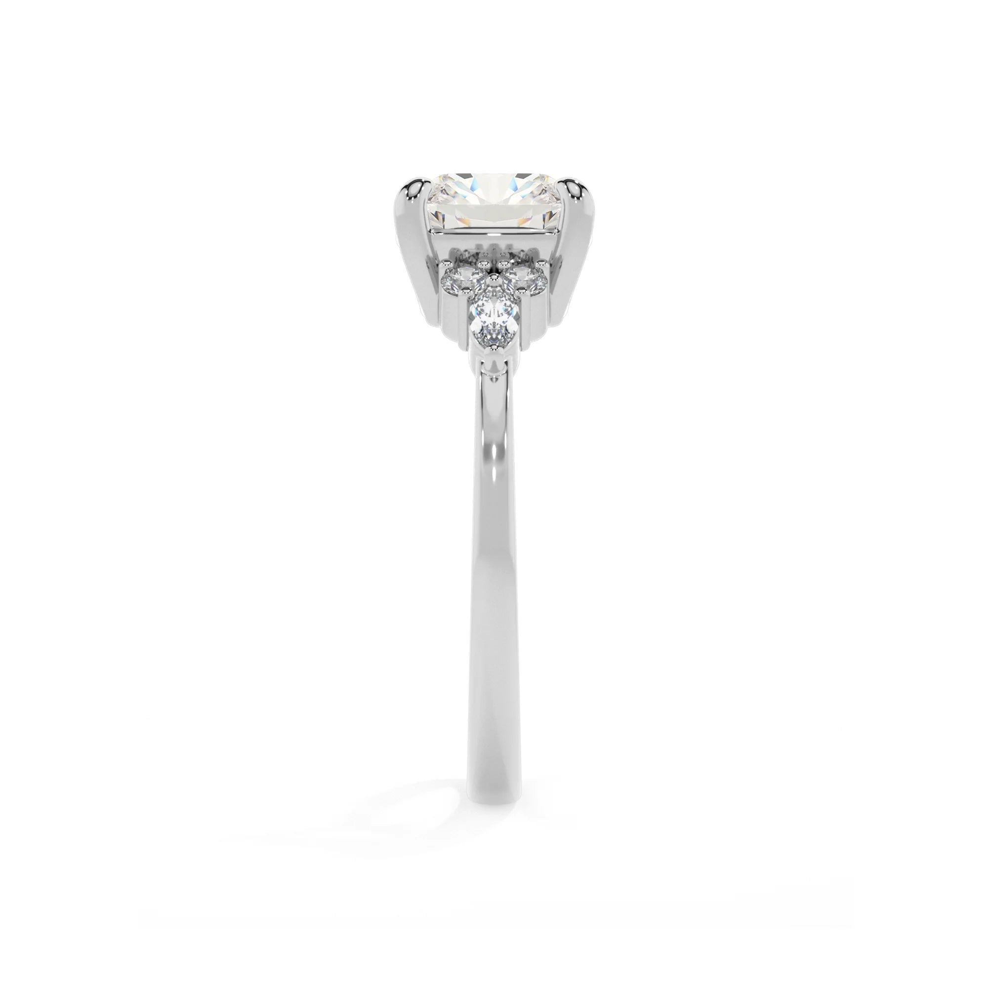 lab grown moissanite cushion solitaire rings in white gold 