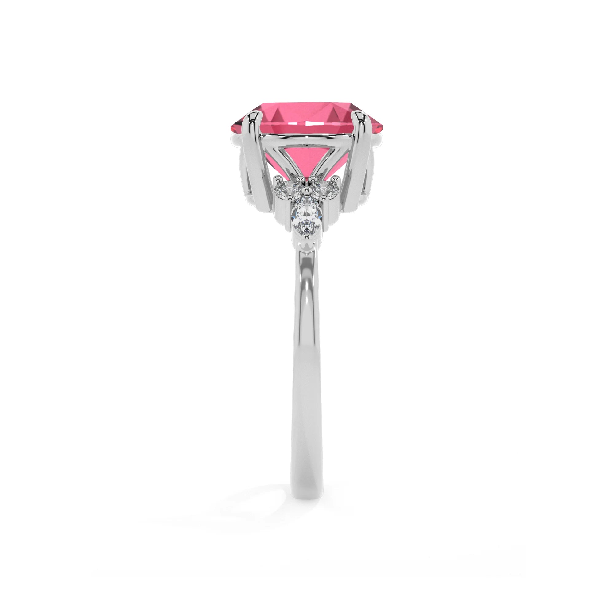 lab grown pink-tourmaline round solitaire rings in white gold 
