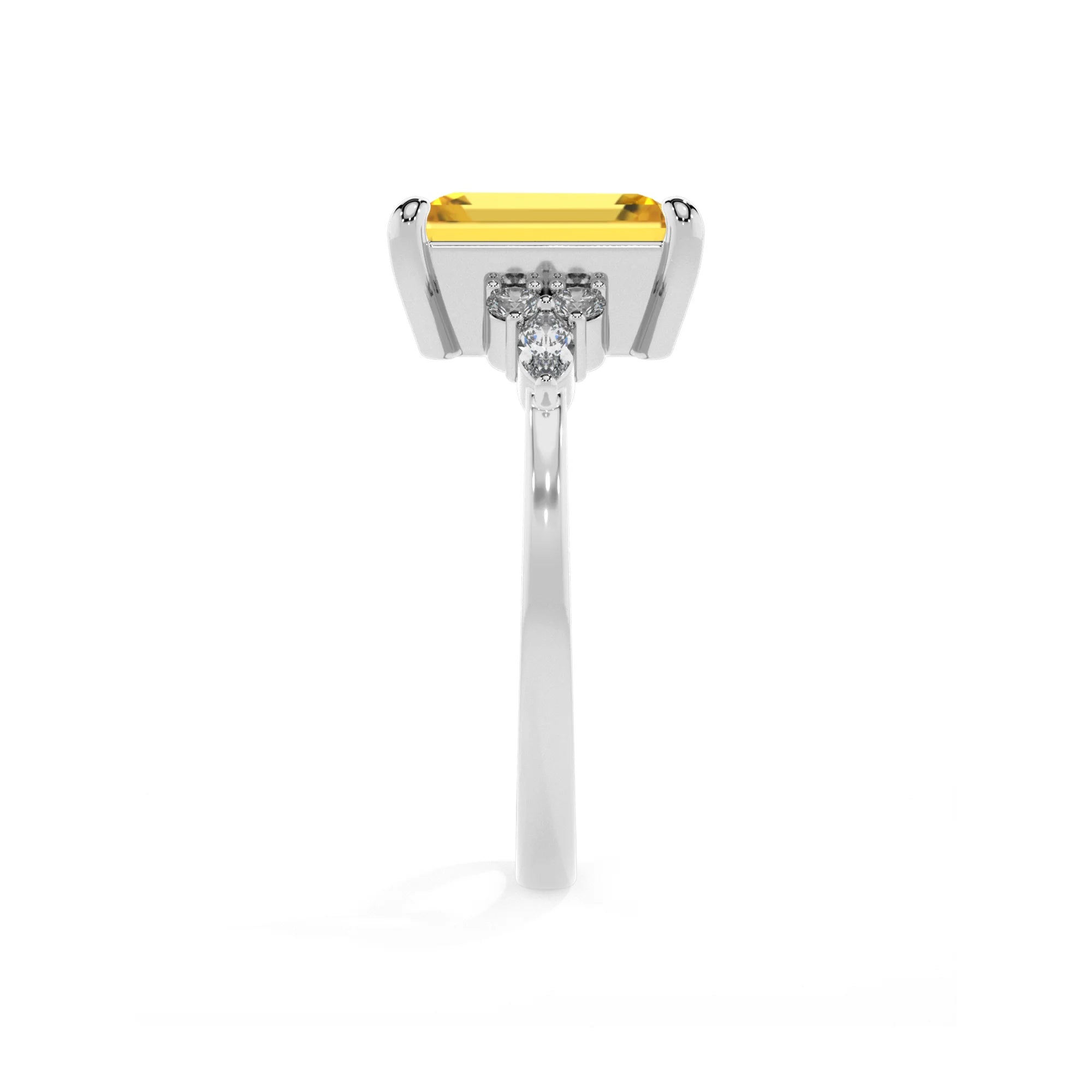 lab grown yellow-sapphire emerald cut solitaire rings in sterling silver 