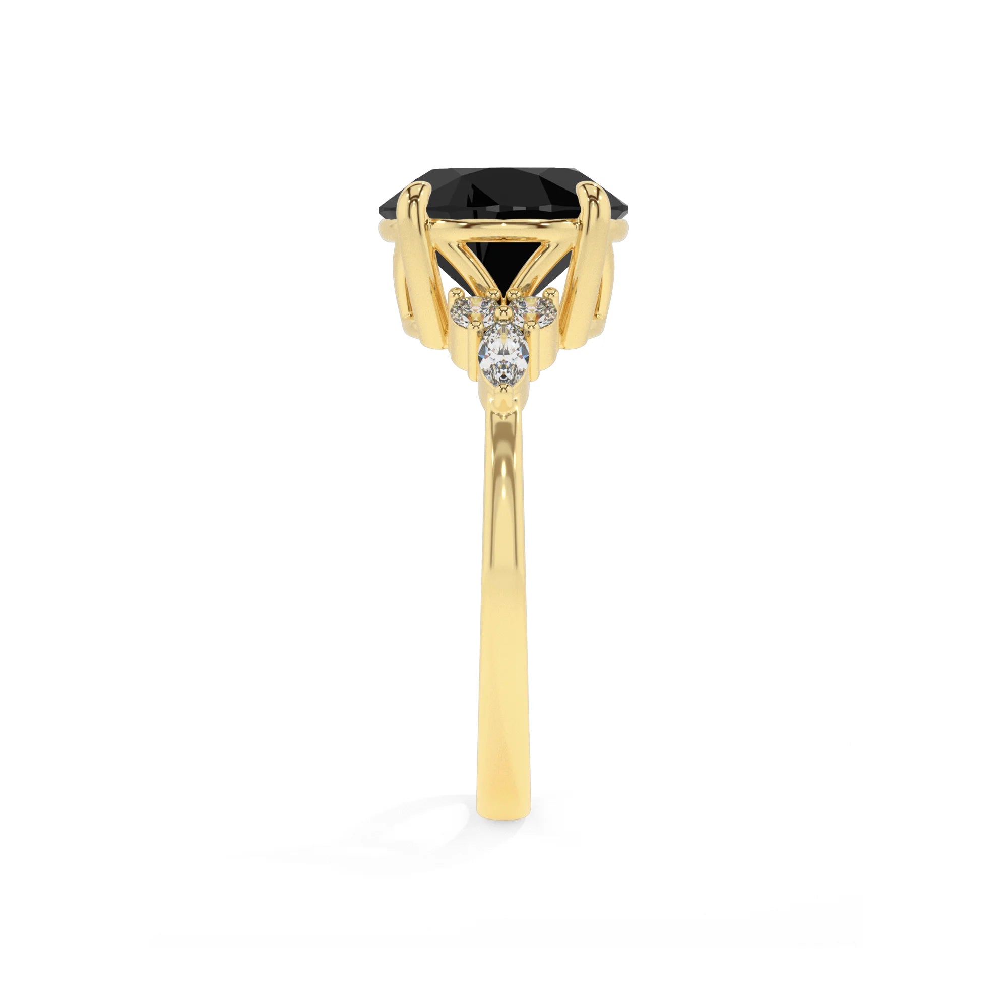 natural black-onyx round solitaire rings in yellow gold 