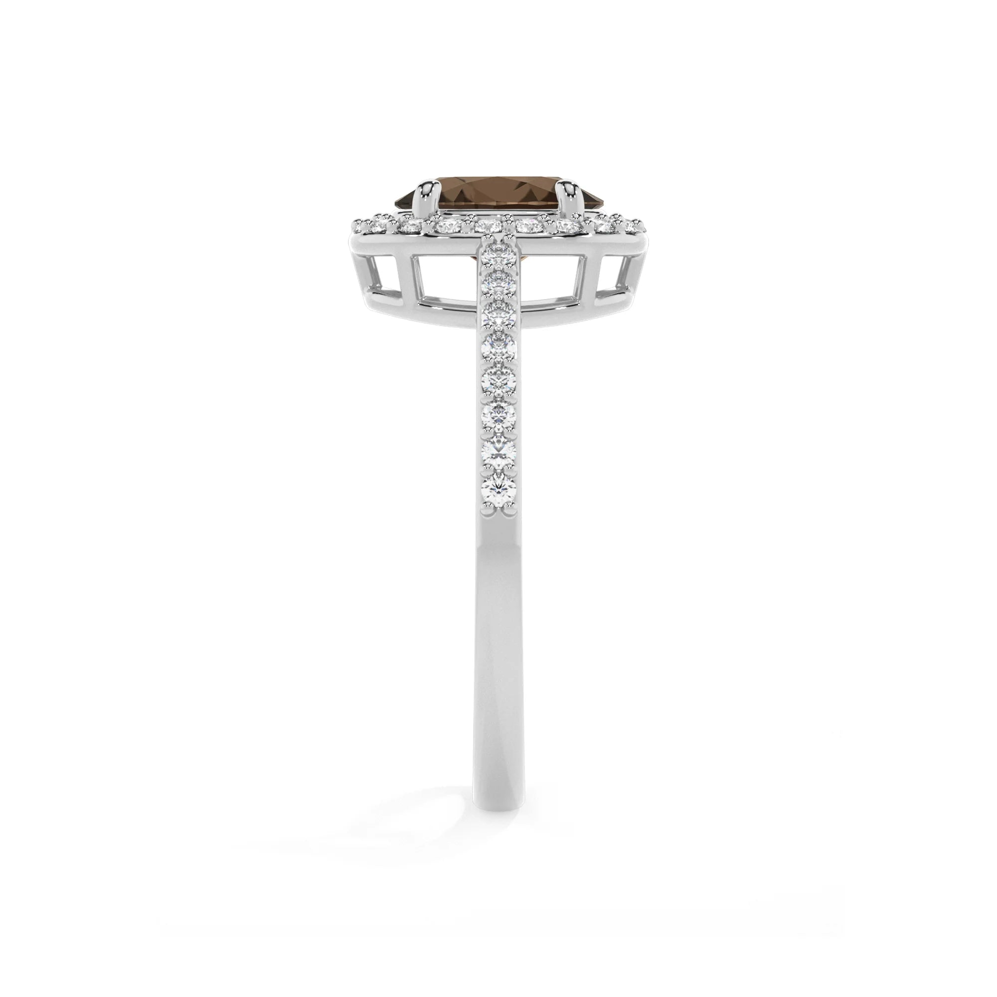 natural smoky-quartz oval solitaire rings in platinum 