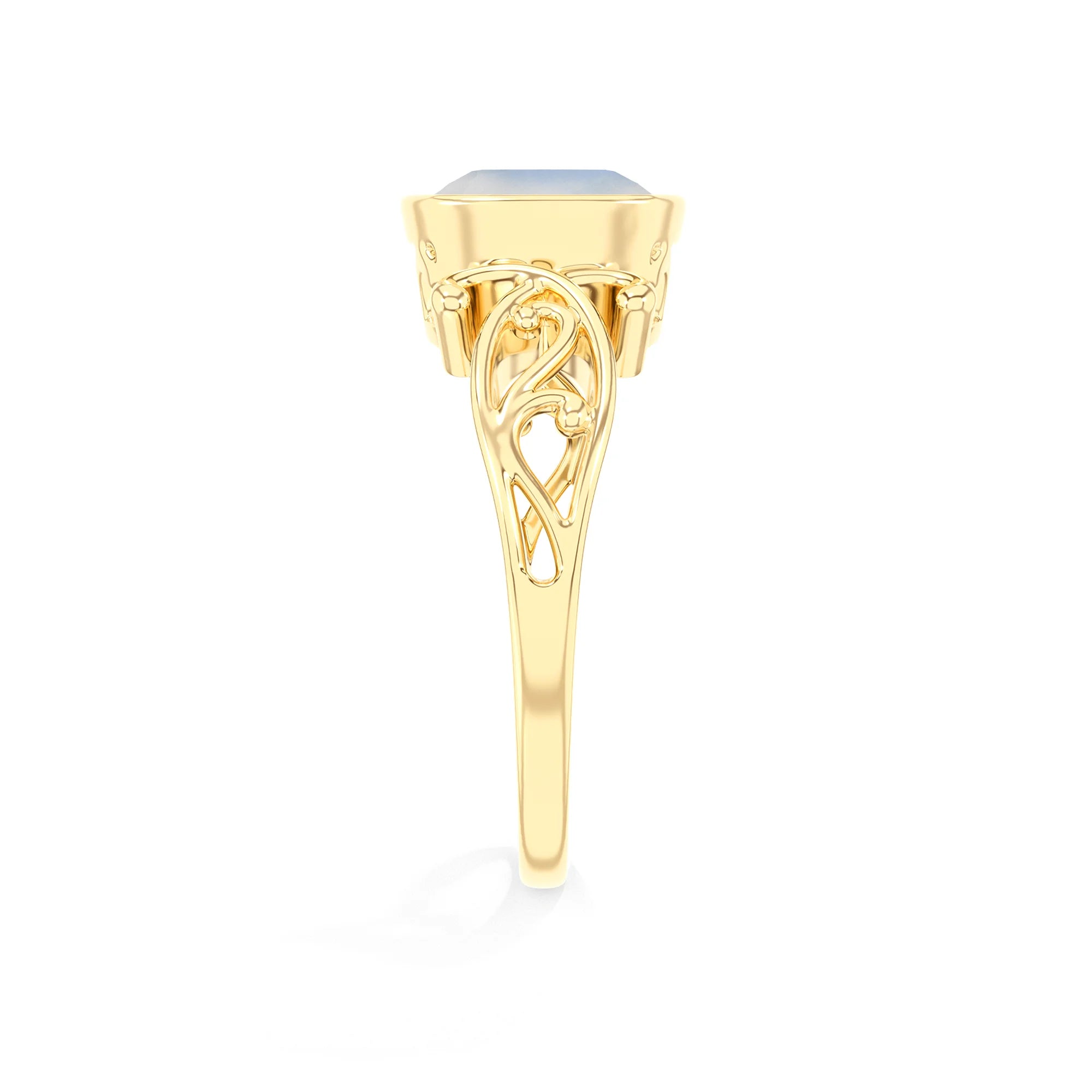 natural rainbow-moonstone cushion solitaire rings in yellow gold 