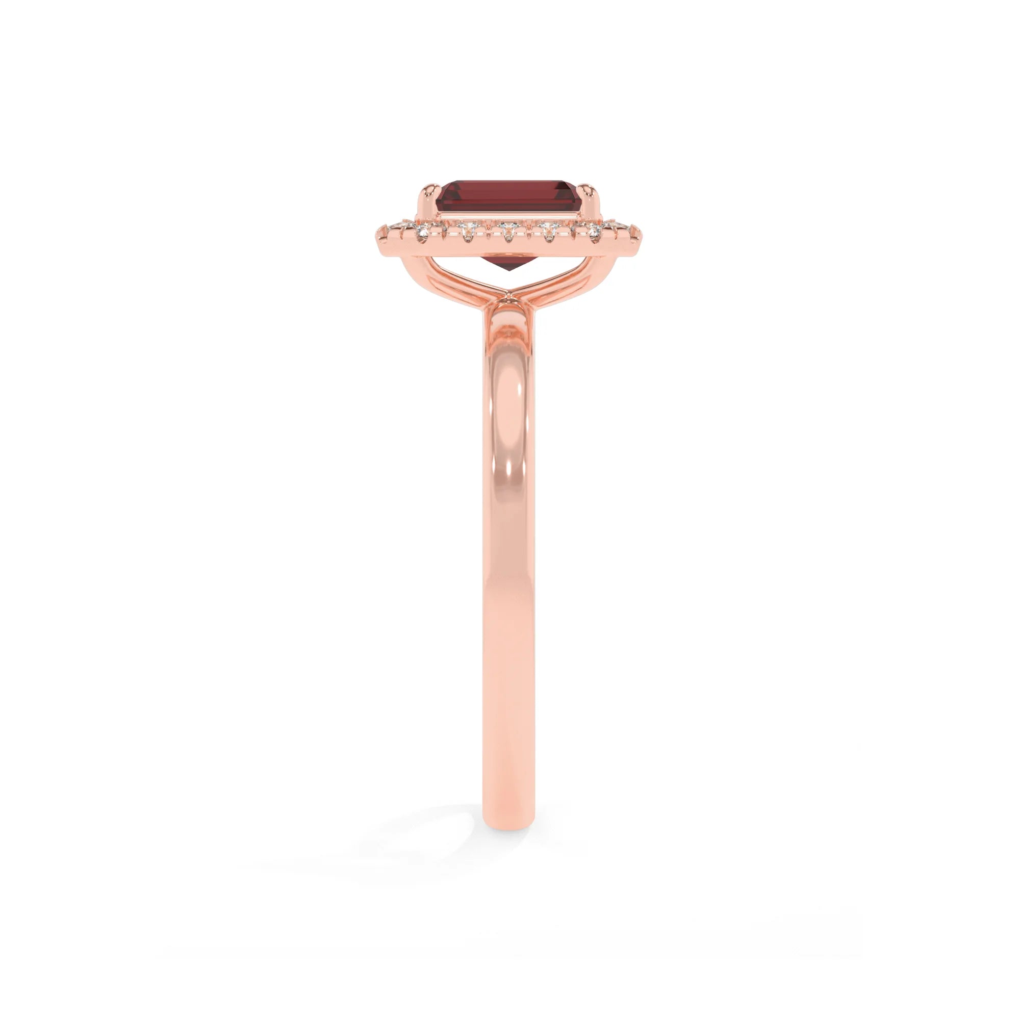 natural garnet emerald cut solitaire rings in rose gold 