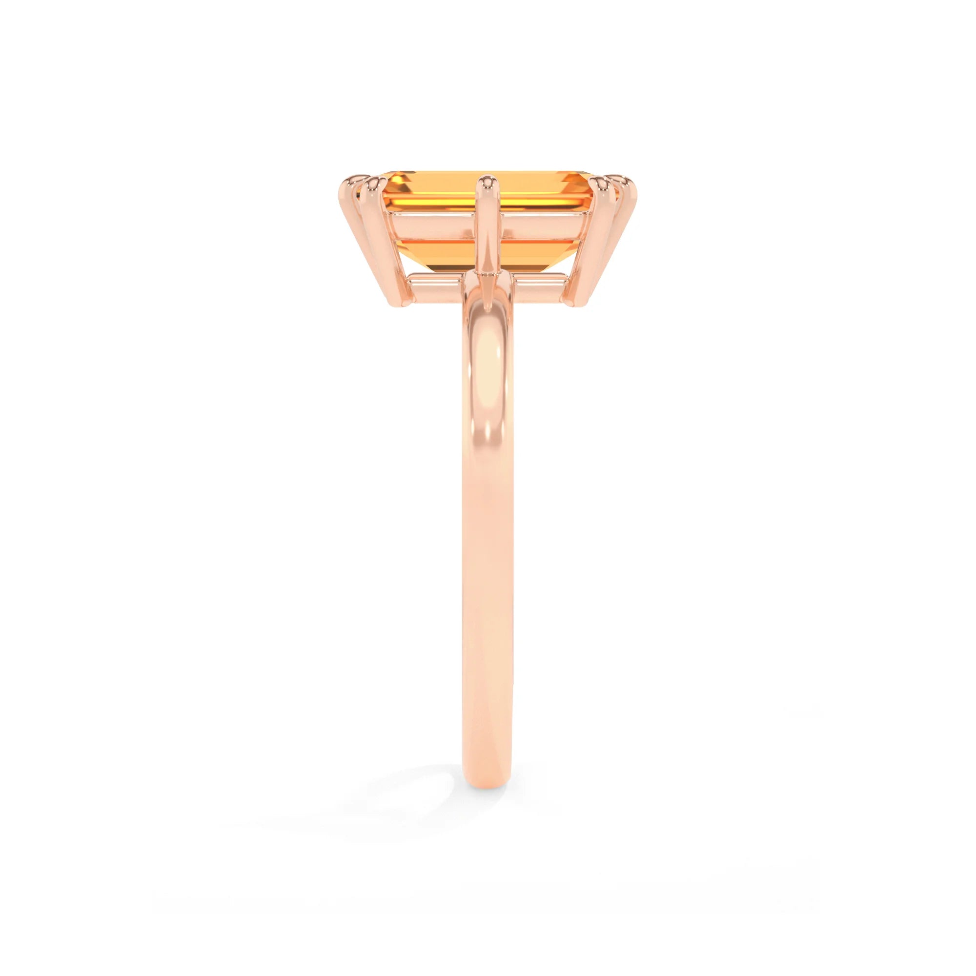 lab grown citrine emerald cut solitaire rings in rose gold 