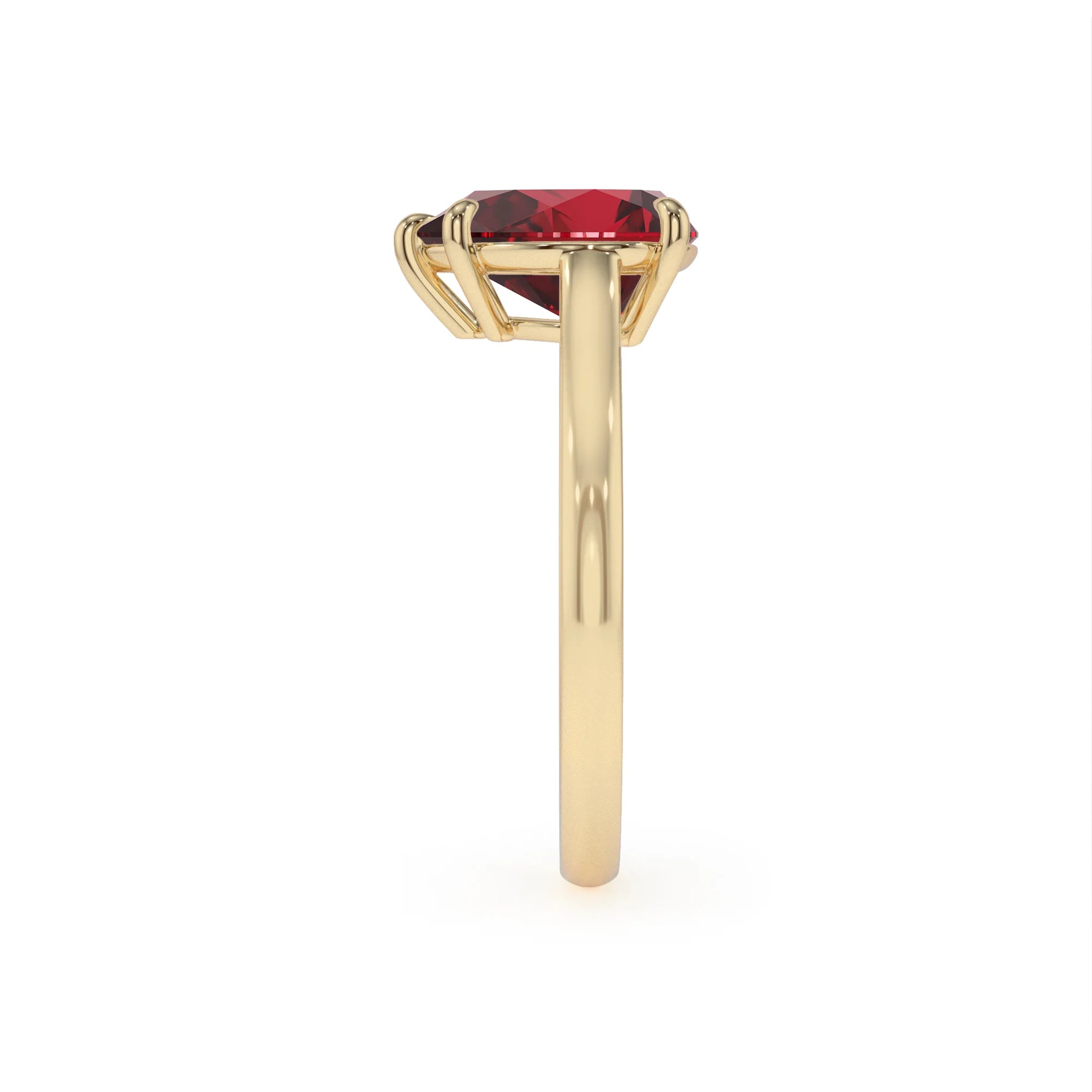 lab grown ruby pear solitaire rings in yellow gold 