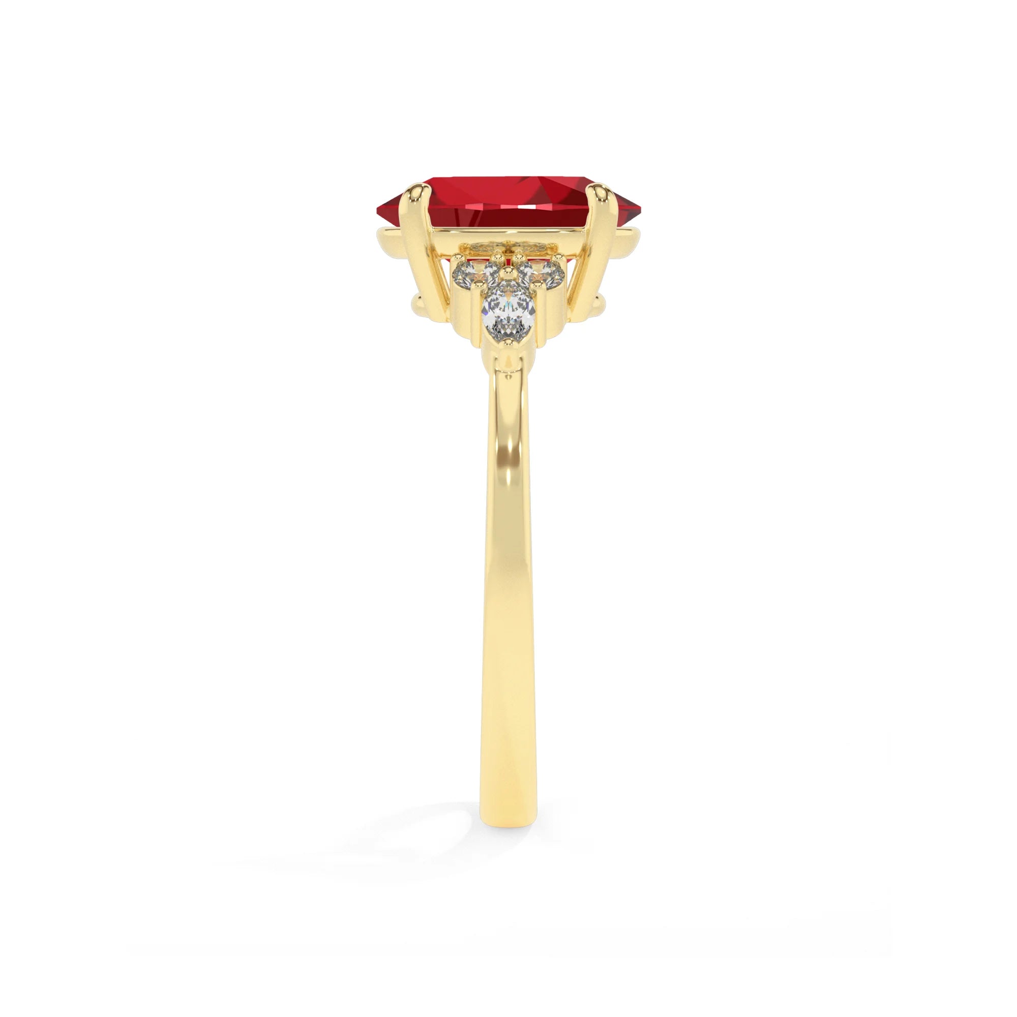 lab grown ruby oval solitaire rings in yellow gold 