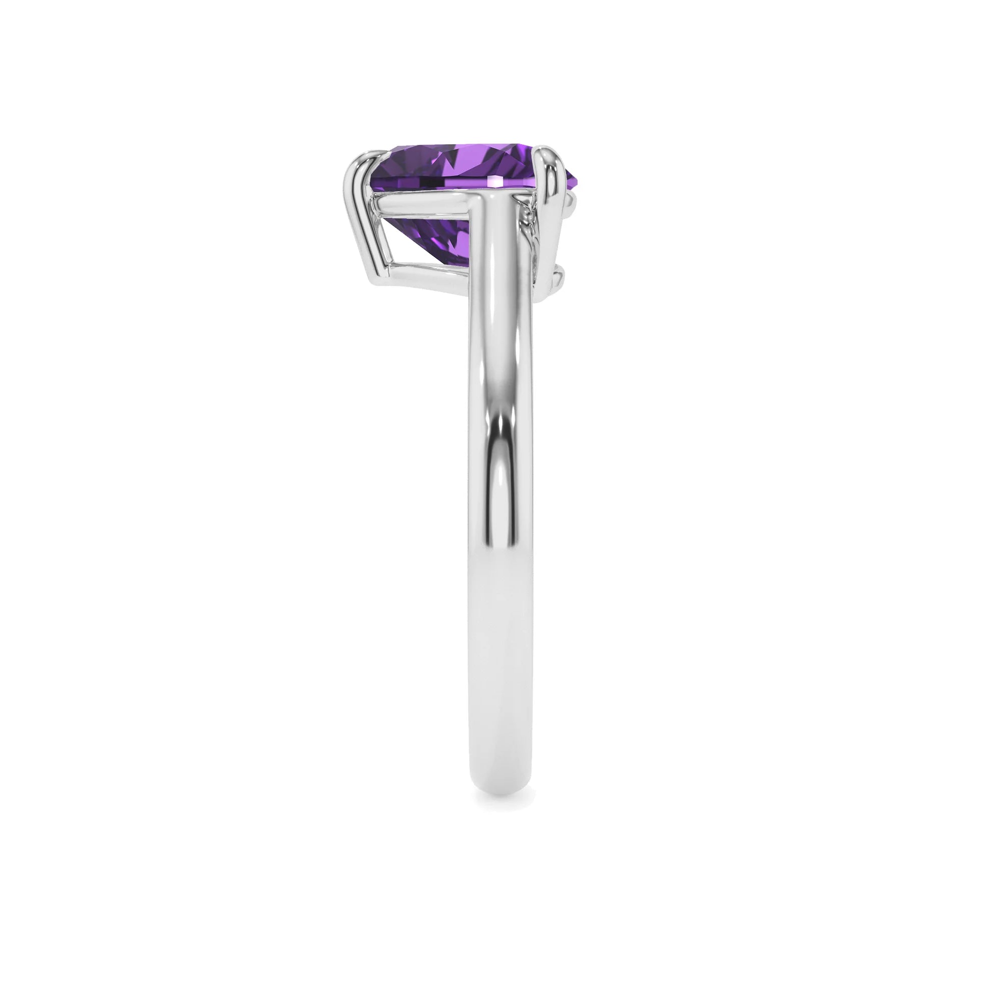 lab grown amethyst heart solitaire rings in sterling silver 