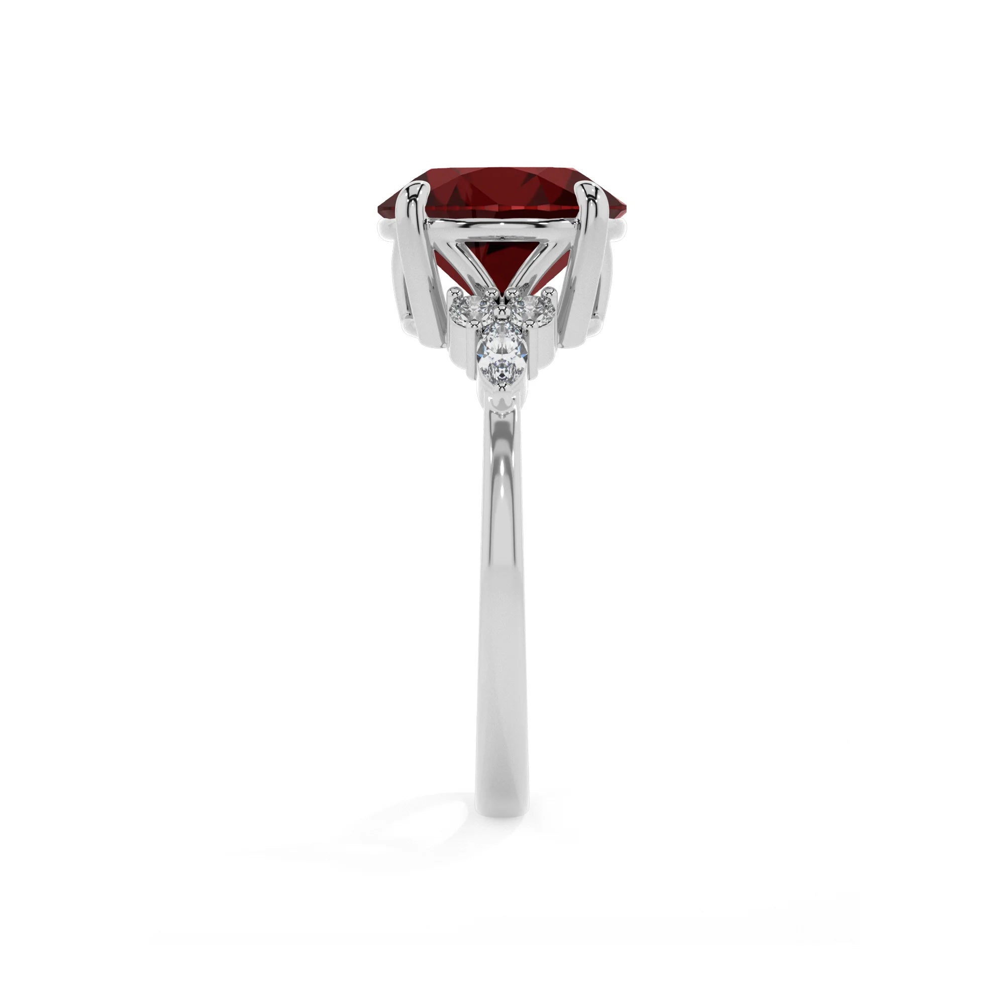 natural garnet round solitaire rings in white gold 