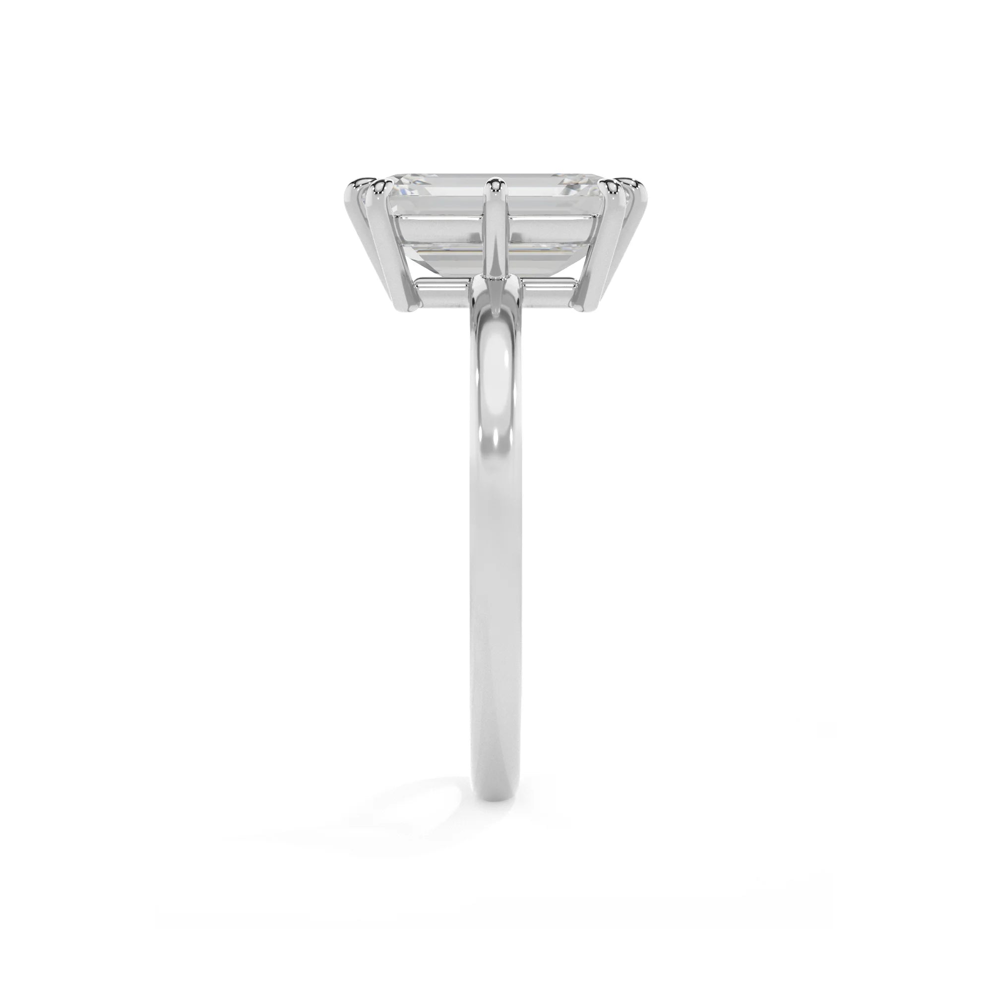 lab grown moissanite emerald cut solitaire rings in white gold 