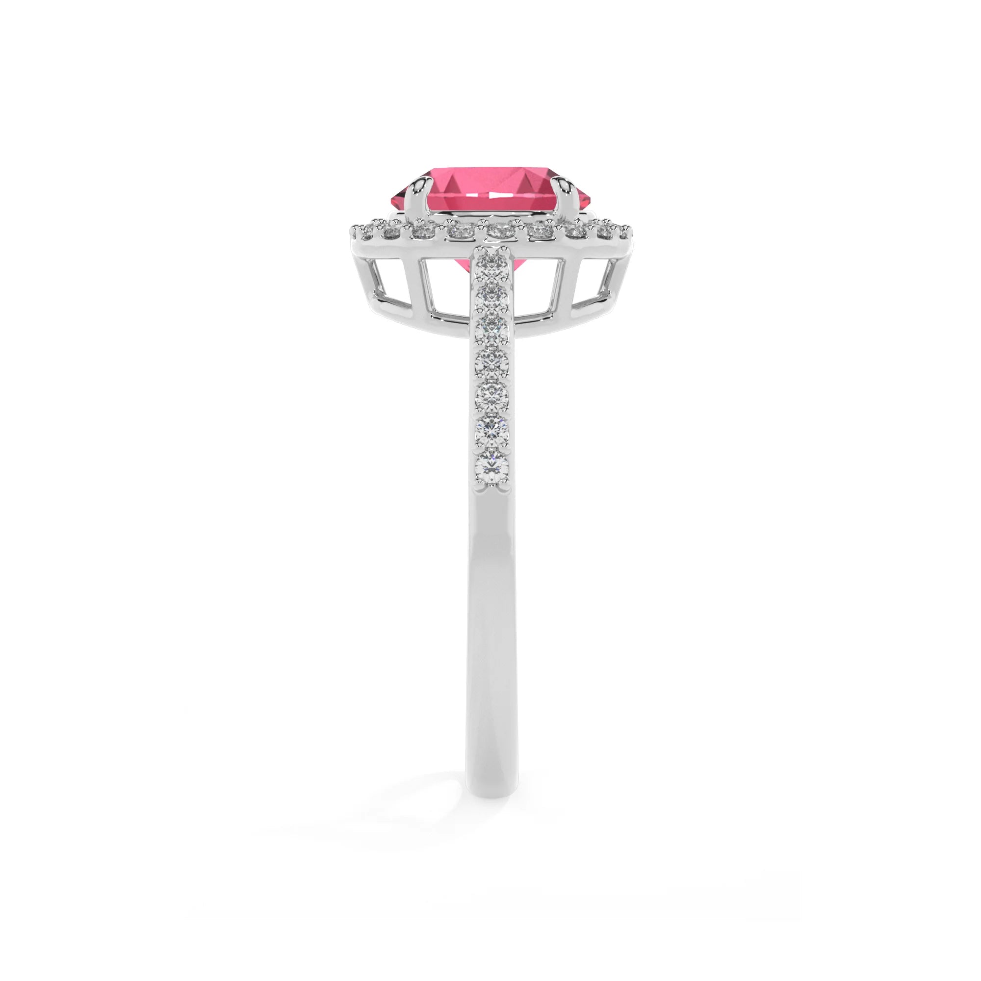 lab grown pink-tourmaline round solitaire rings in platinum 