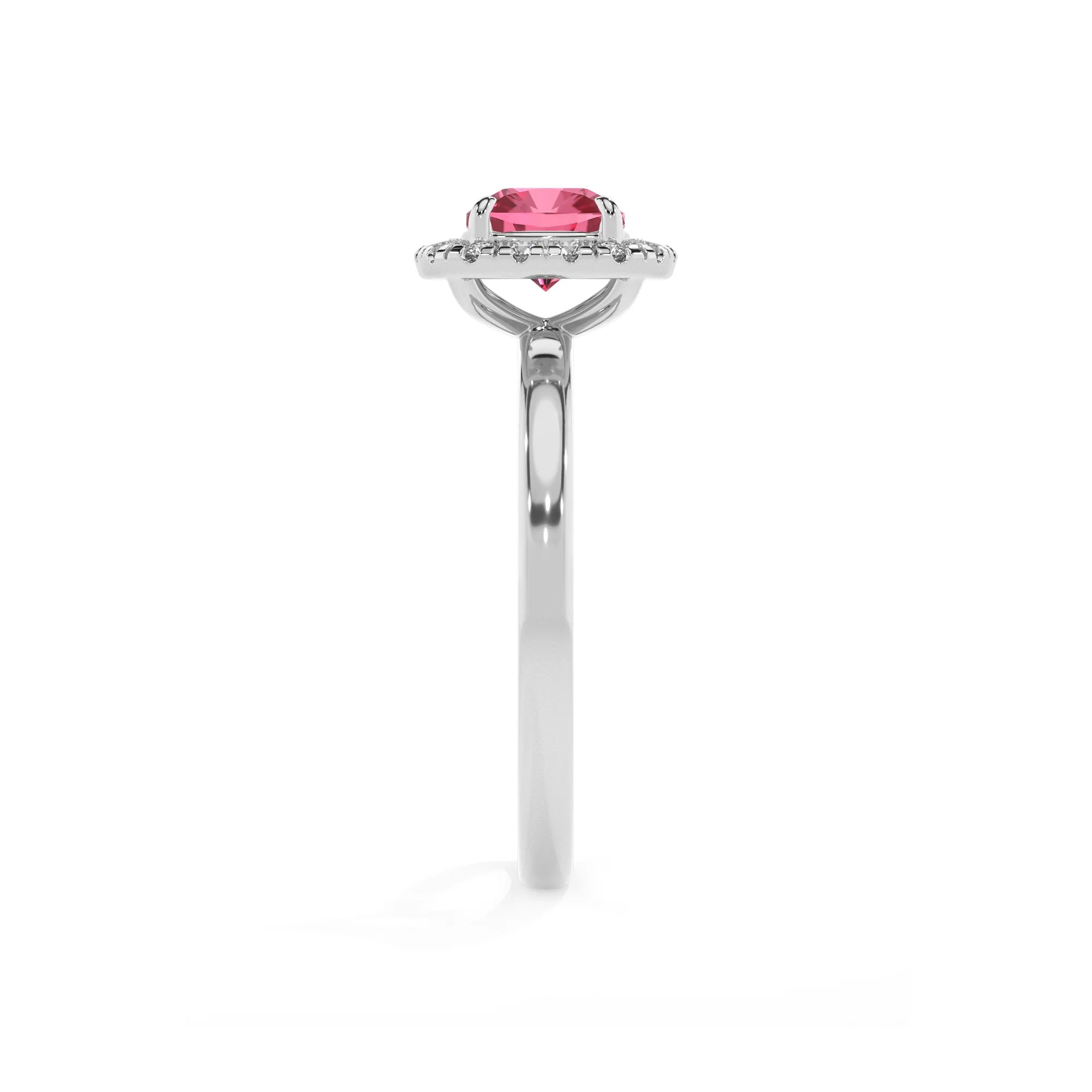 lab grown pink-tourmaline cushion solitaire rings in platinum 