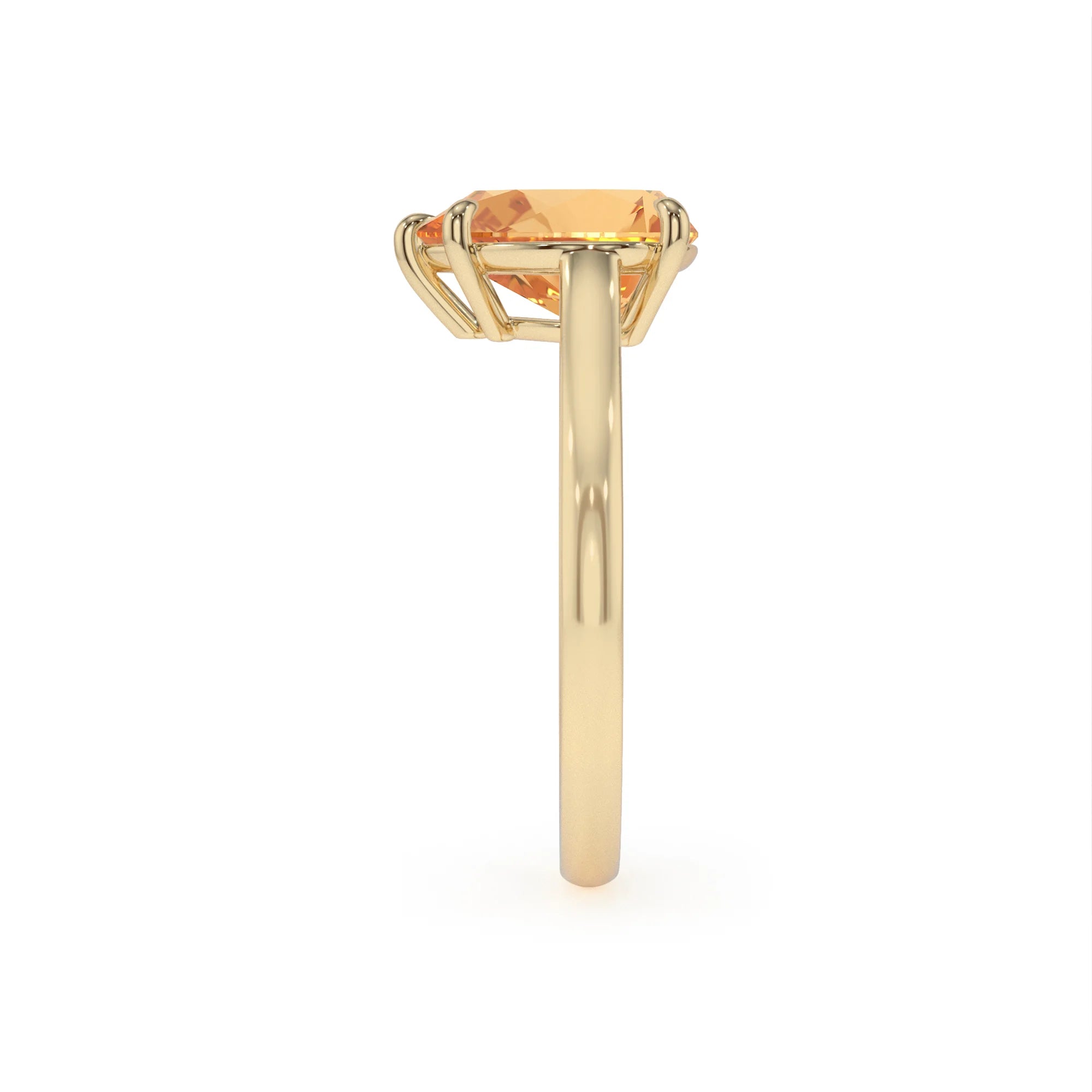 lab grown citrine pear solitaire rings in yellow gold 