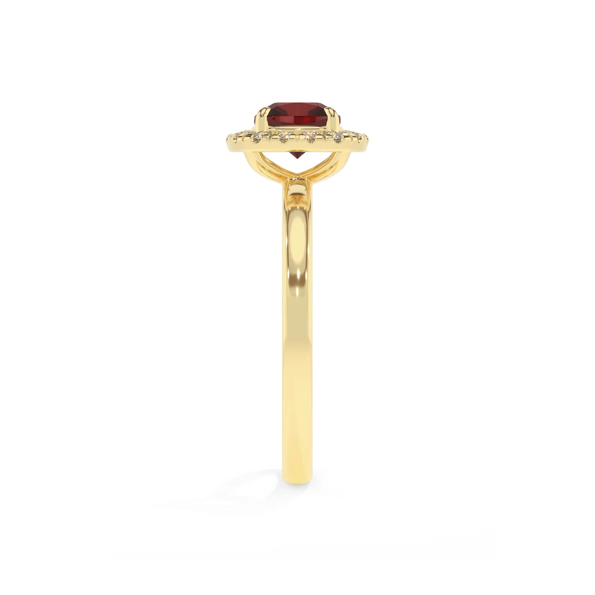 natural garnet cushion solitaire rings in yellow gold 