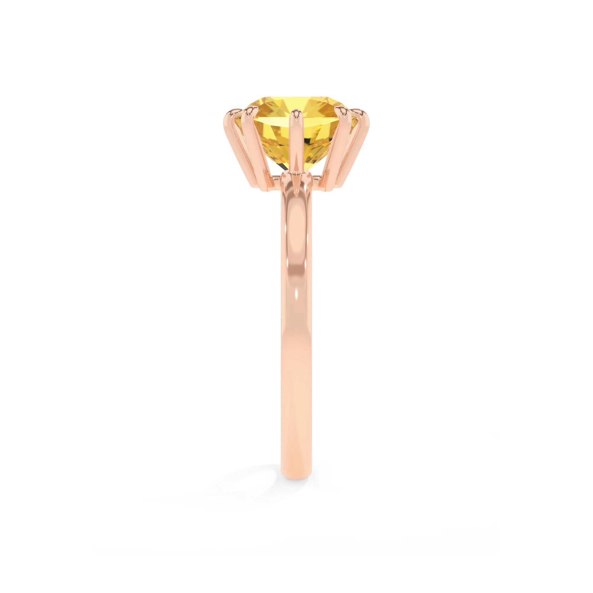 lab grown yellow-sapphire cushion solitaire rings in rose gold 