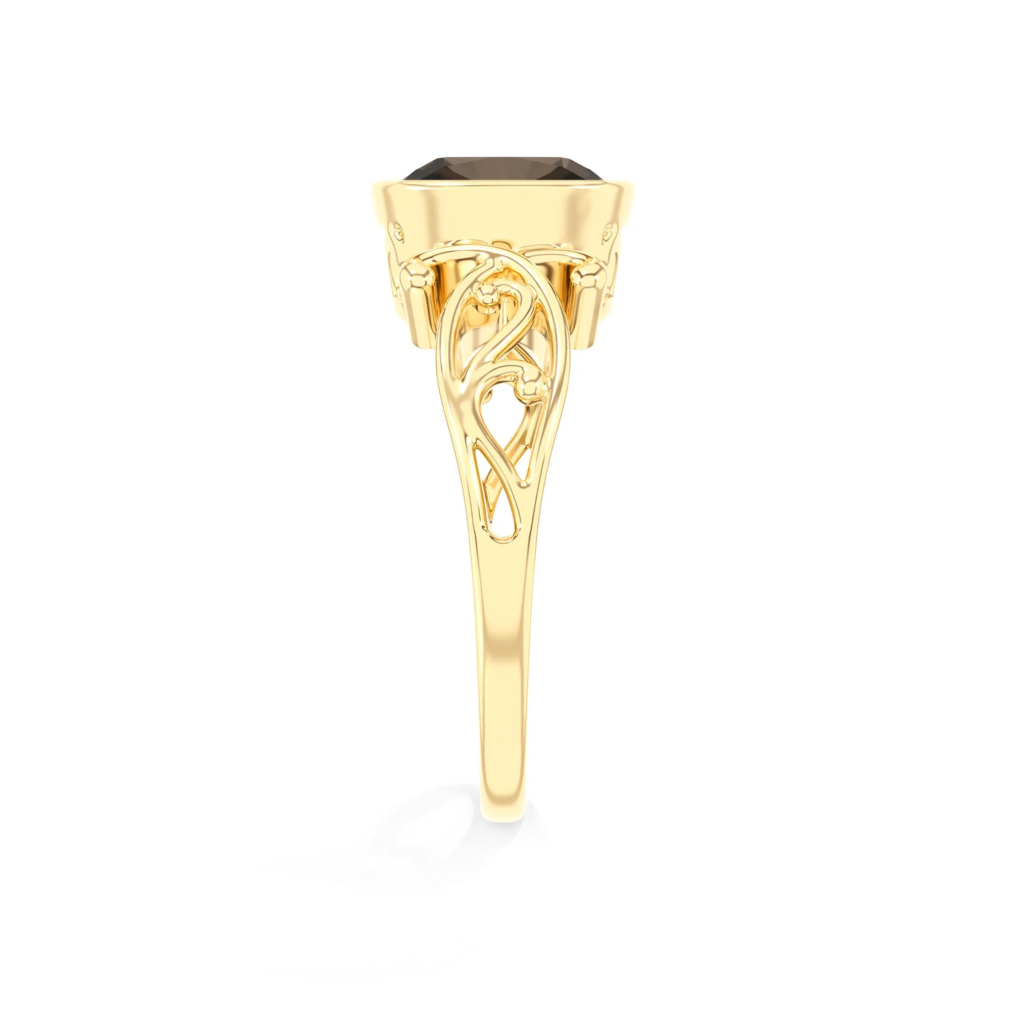 natural smoky-quartz cushion solitaire rings in yellow gold 