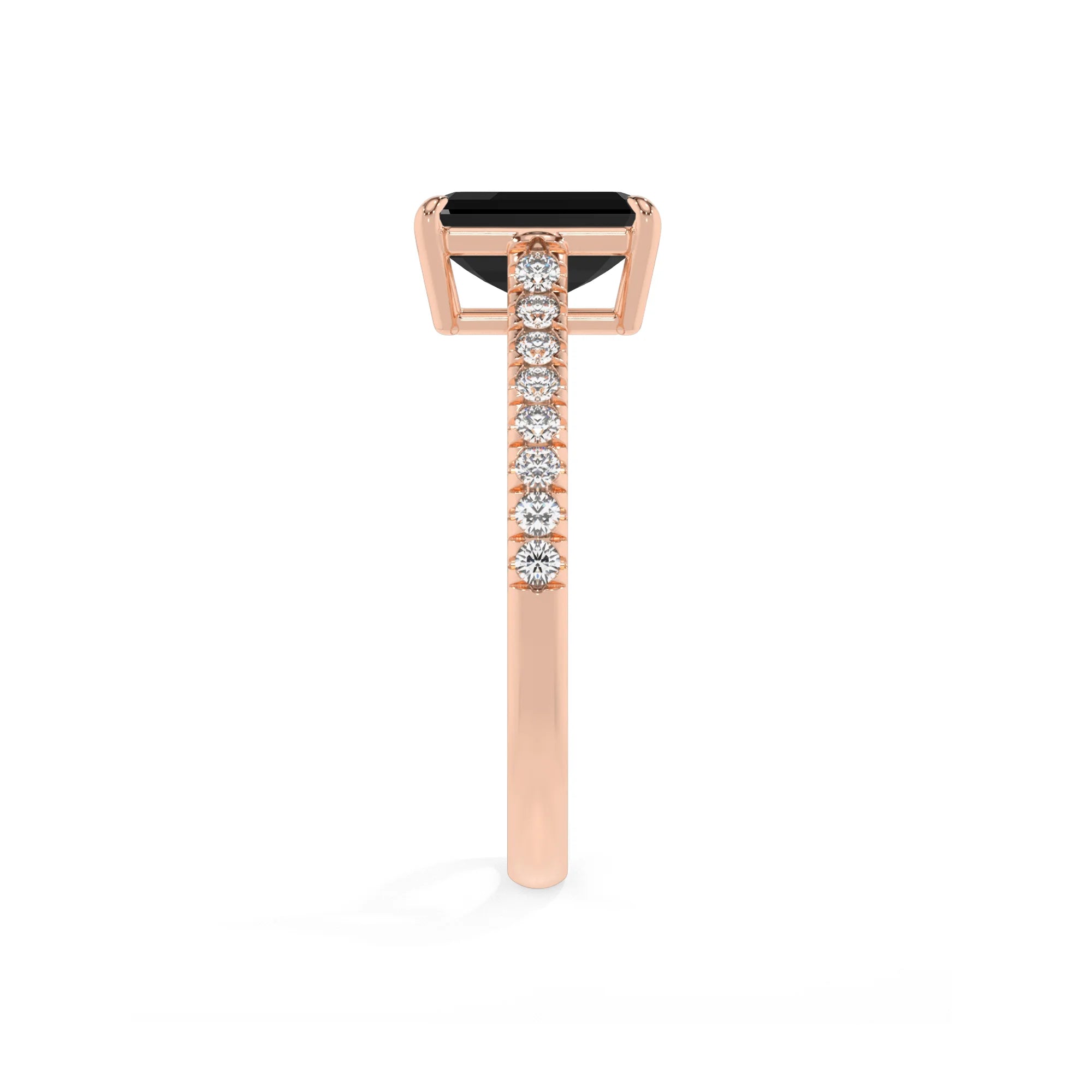 natural black-onyx emerald cut half eternity solitaire engagement rings in rose gold 