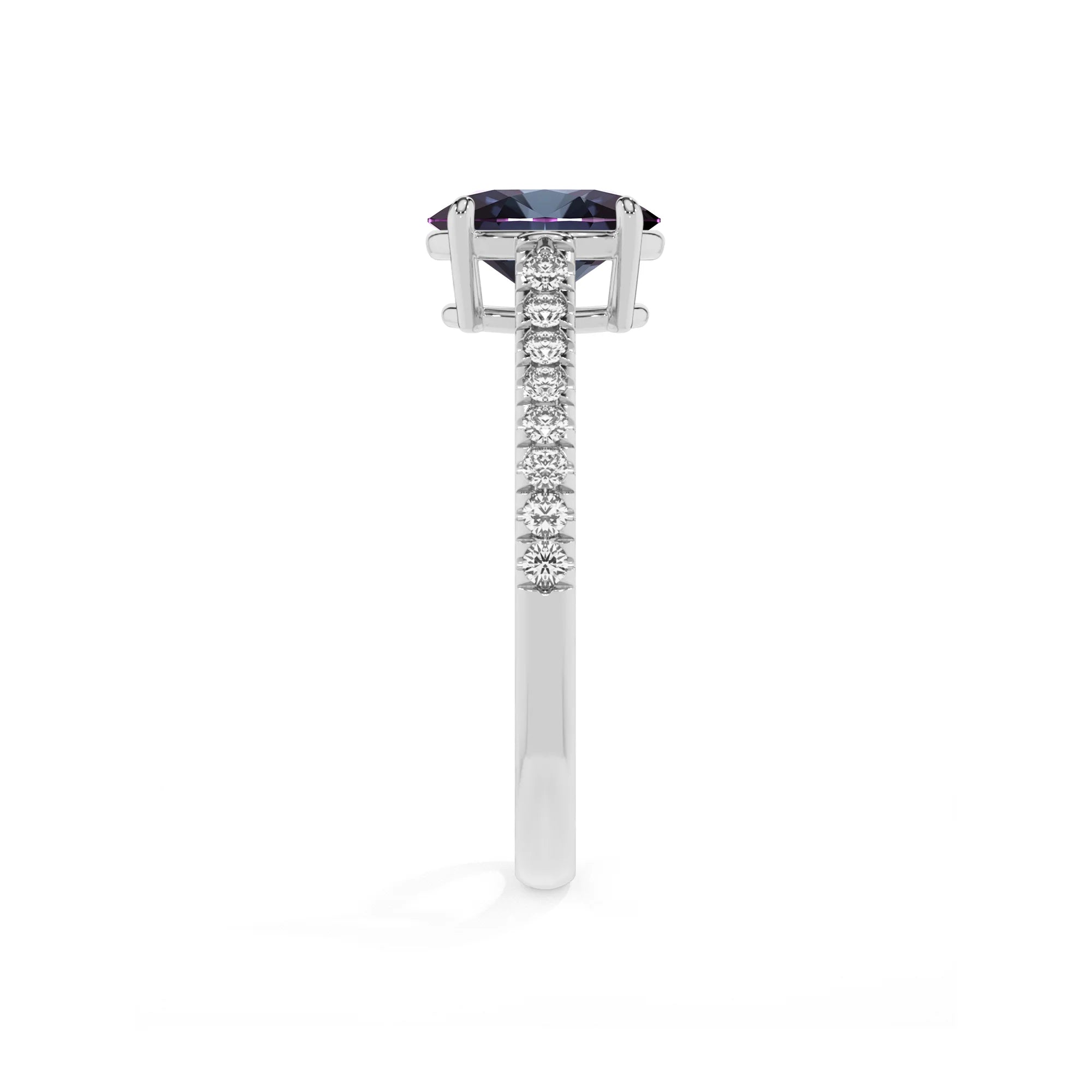 lab grown alexandrite oval half eternity solitaire engagement rings in white gold 