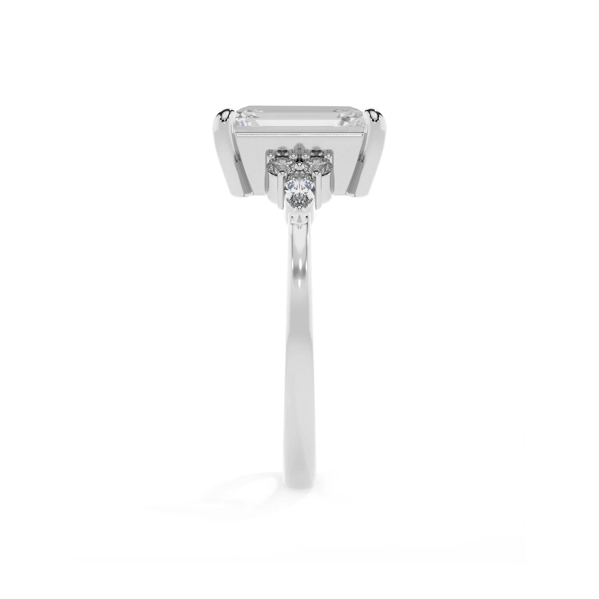 lab grown moissanite emerald cut solitaire rings in platinum 