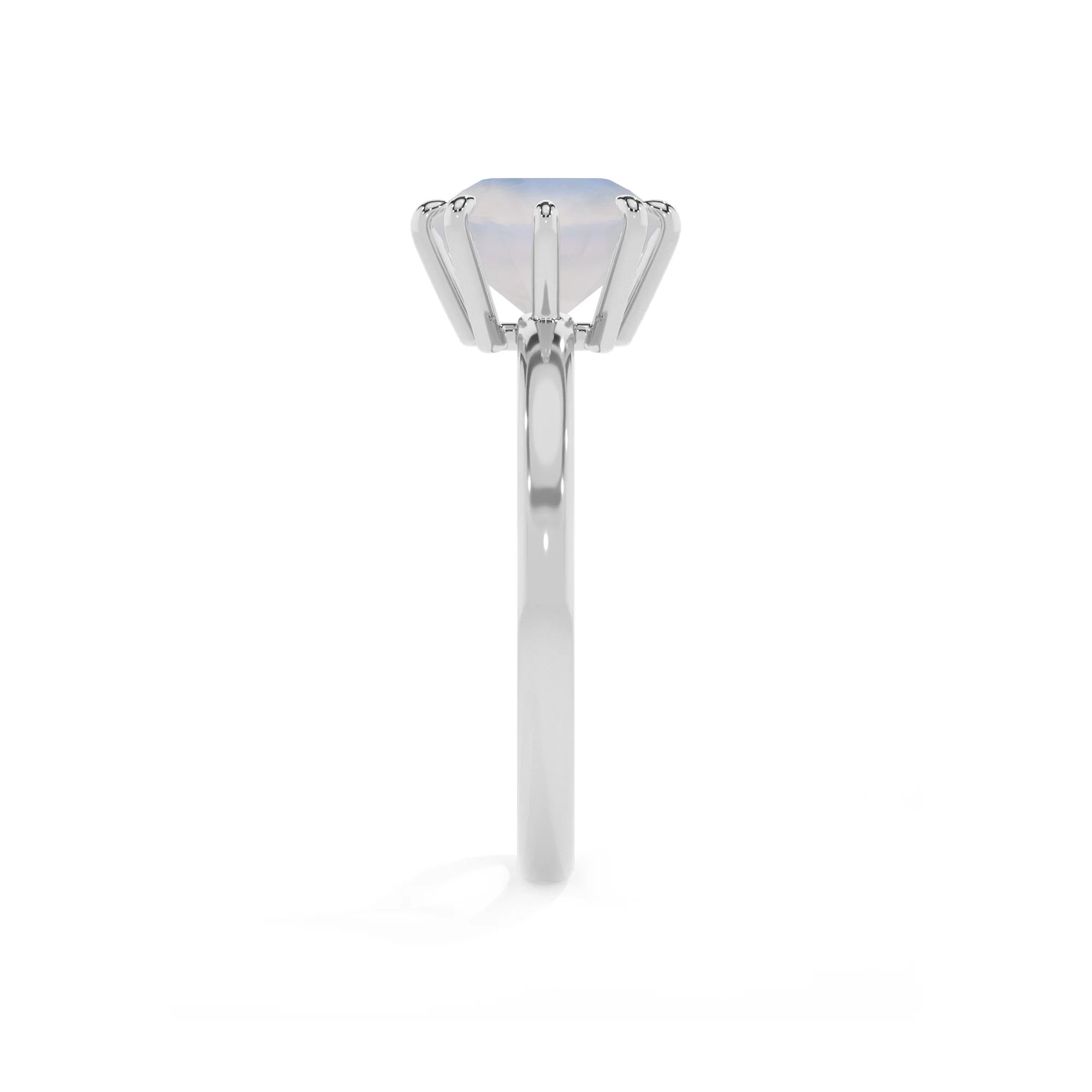 natural rainbow-moonstone cushion solitaire rings in white gold 