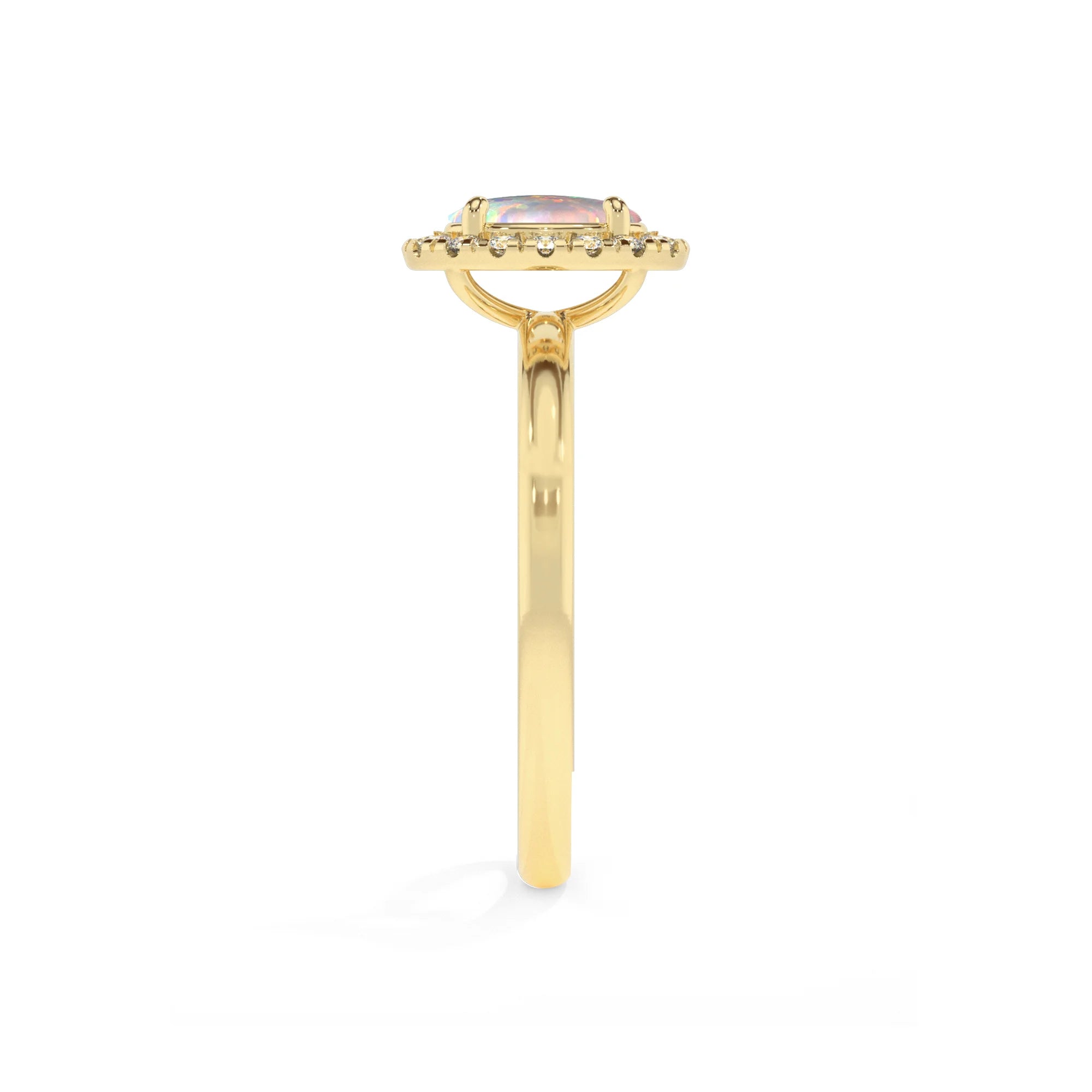 lab grown opal oval solitaire rings in yellow gold 