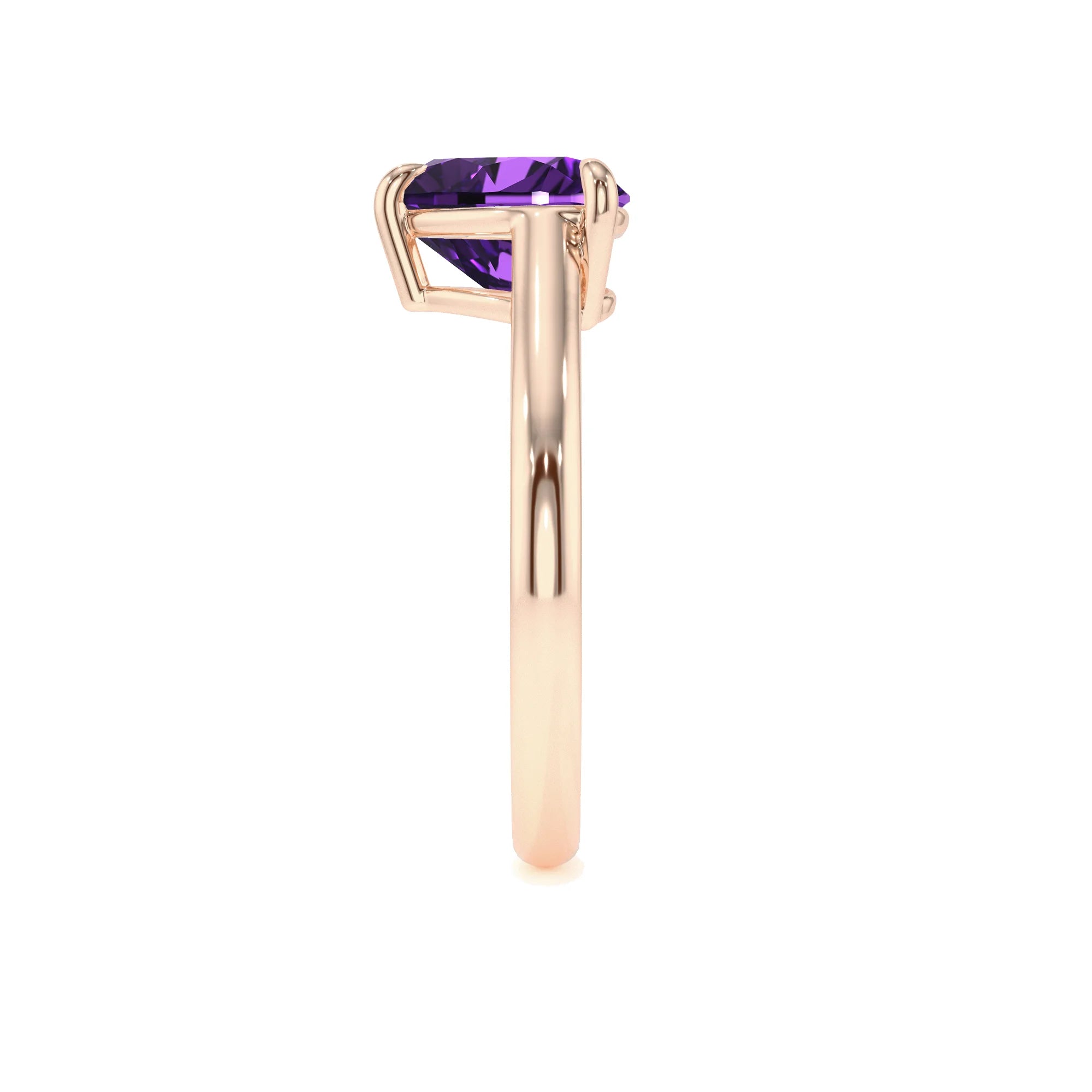 lab grown amethyst heart solitaire rings in rose gold 