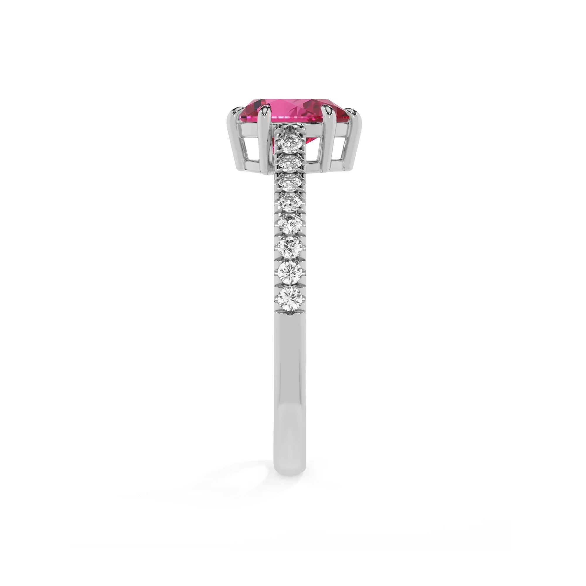 lab grown pink-sapphire pear half eternity solitaire engagement rings in platinum 