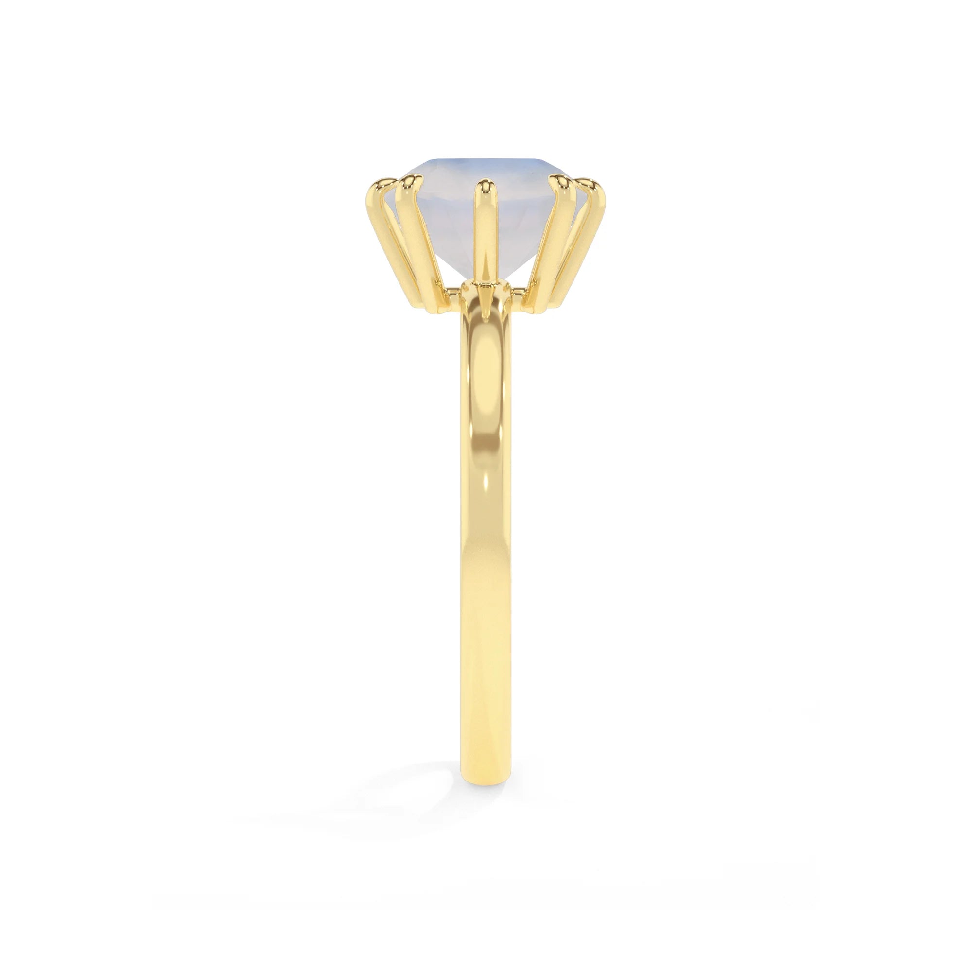 natural rainbow-moonstone cushion solitaire rings in yellow gold 
