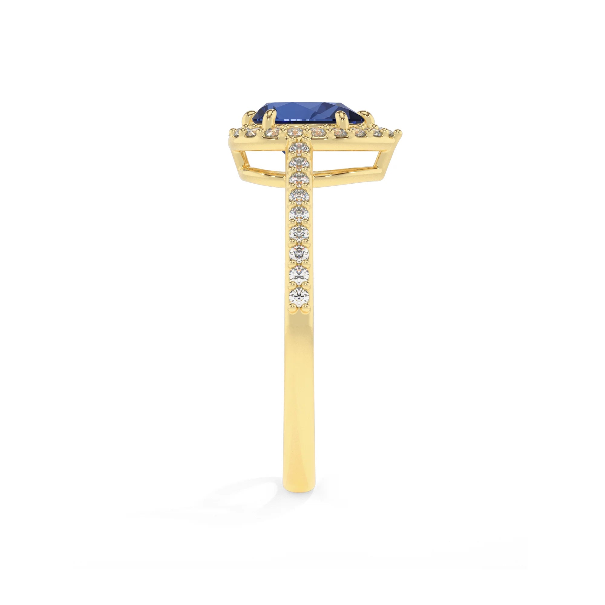 lab grown blue-sapphire pear solitaire rings in yellow gold 