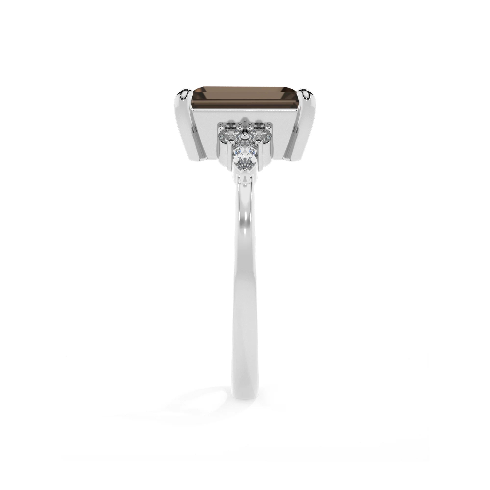 natural smoky-quartz emerald cut solitaire rings in sterling silver 