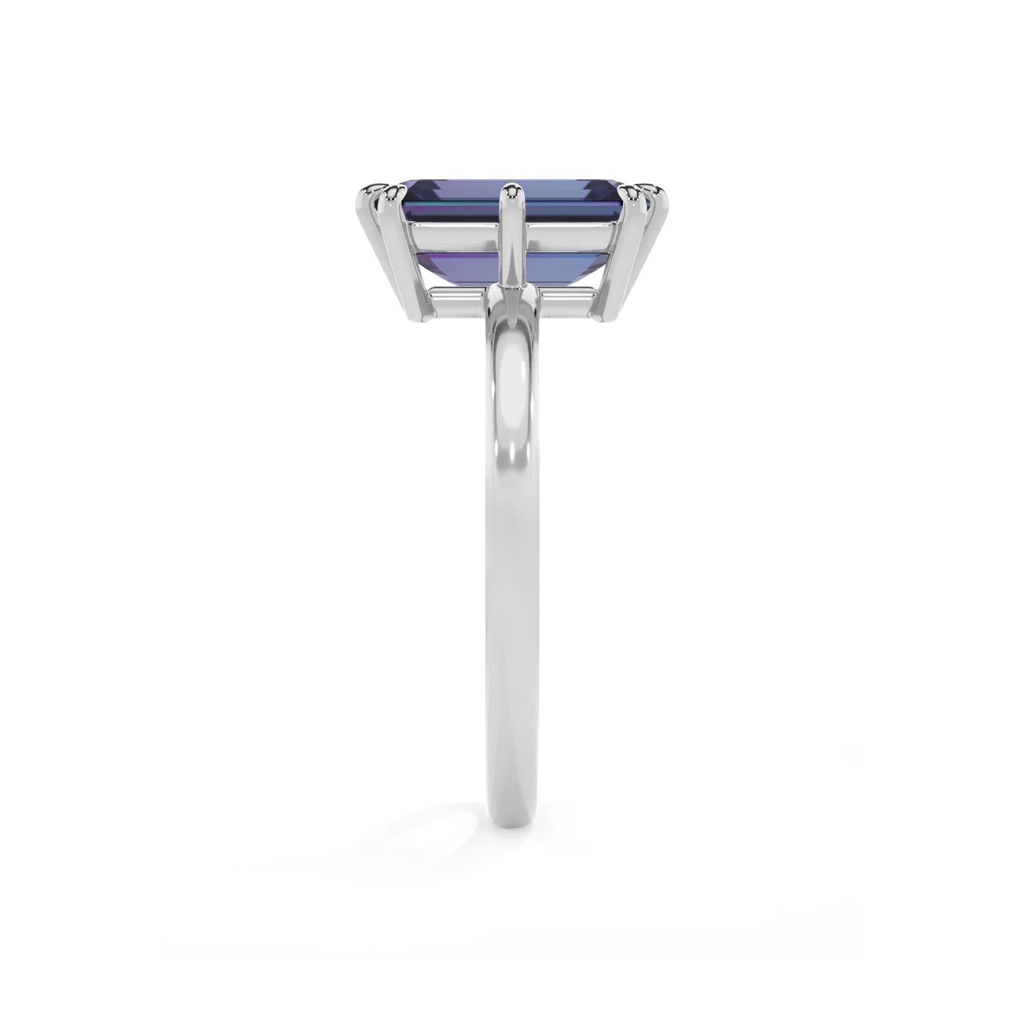 lab grown alexandrite emerald cut solitaire rings in sterling silver 
