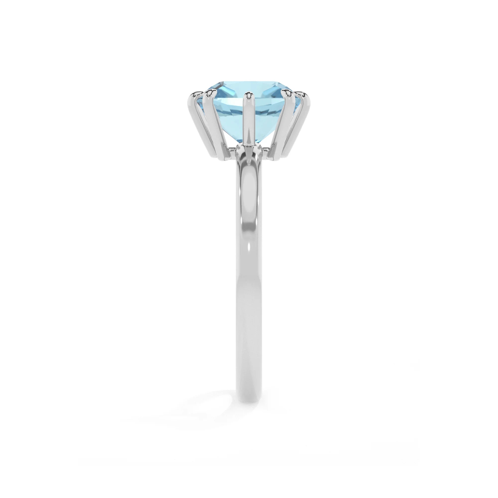 lab grown aquamarine cushion solitaire rings in platinum 