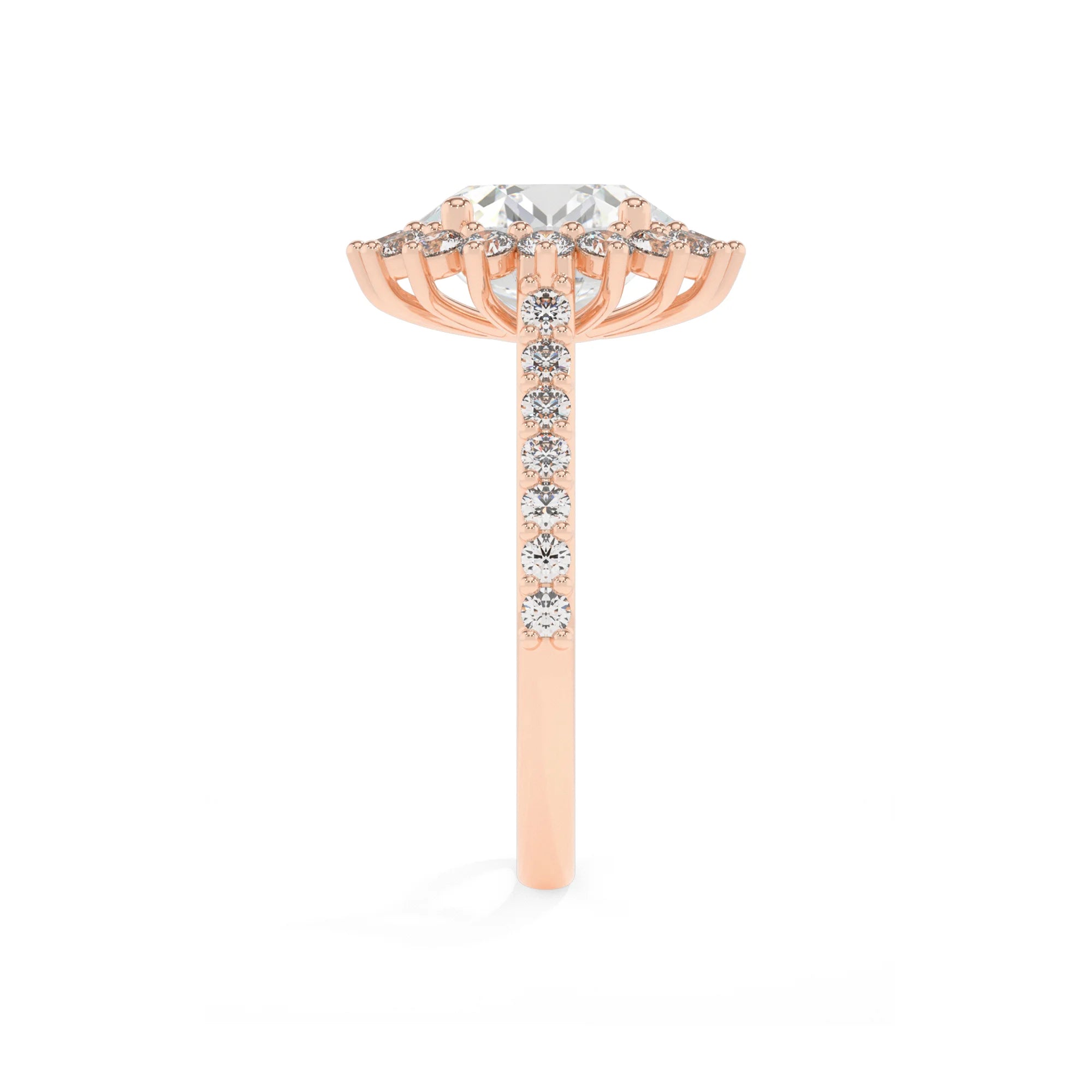 lab grown moissanite round solitaire rings in rose gold 