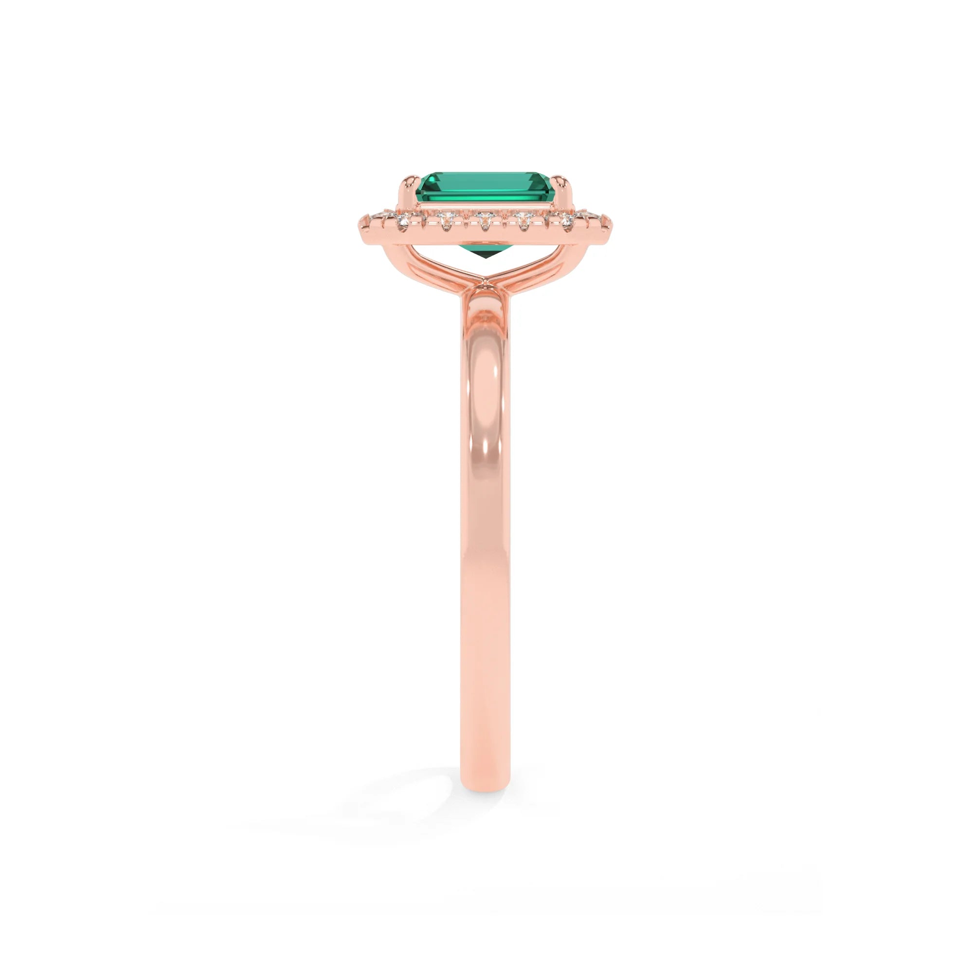 lab grown emerald octogon cut solitaire rings in rose gold 