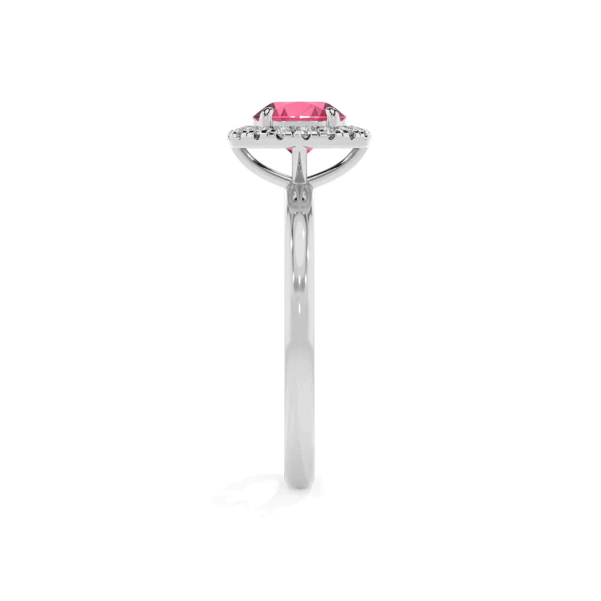lab grown pink-tourmaline round solitaire rings in platinum 