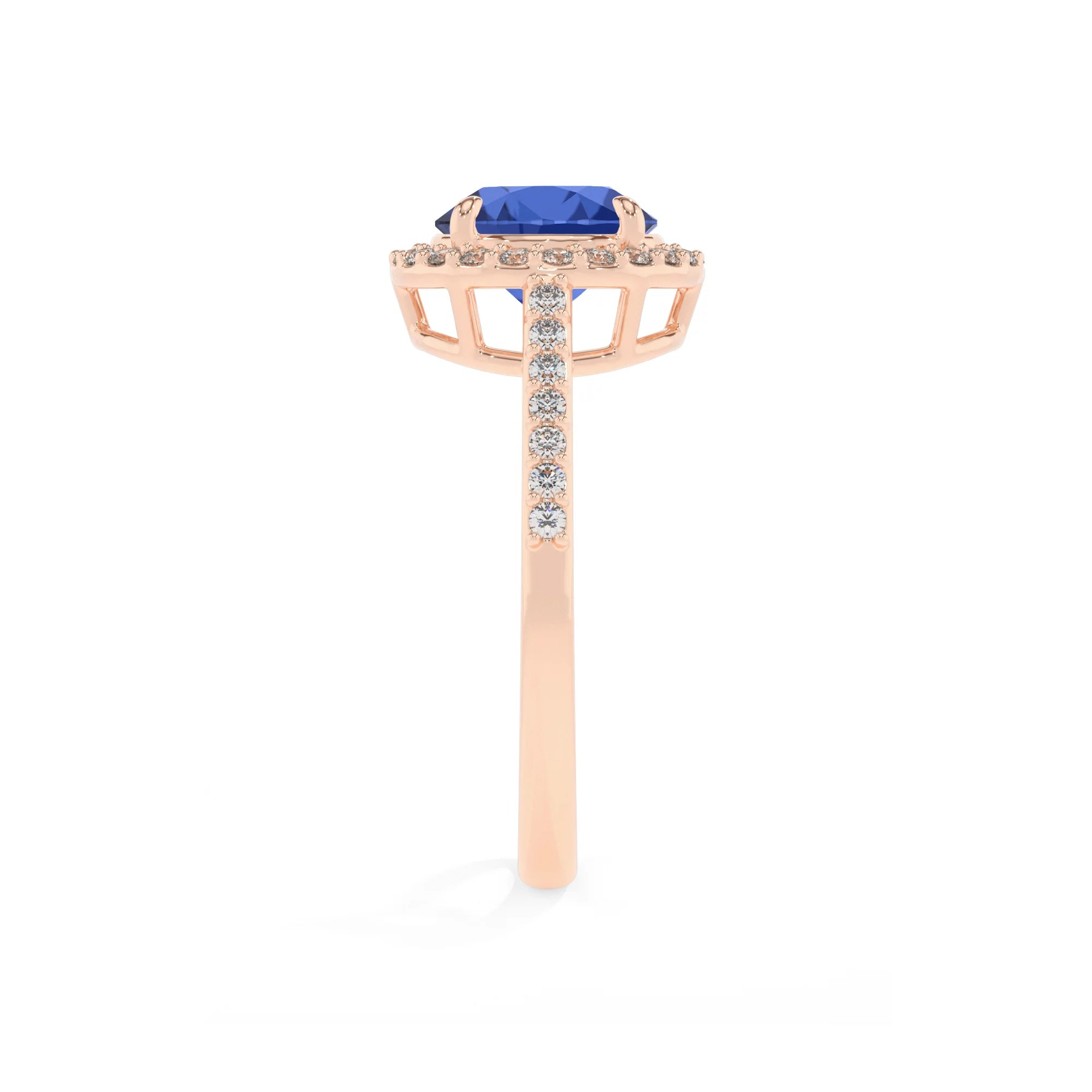 lab grown blue-sapphire round solitaire rings in rose gold 