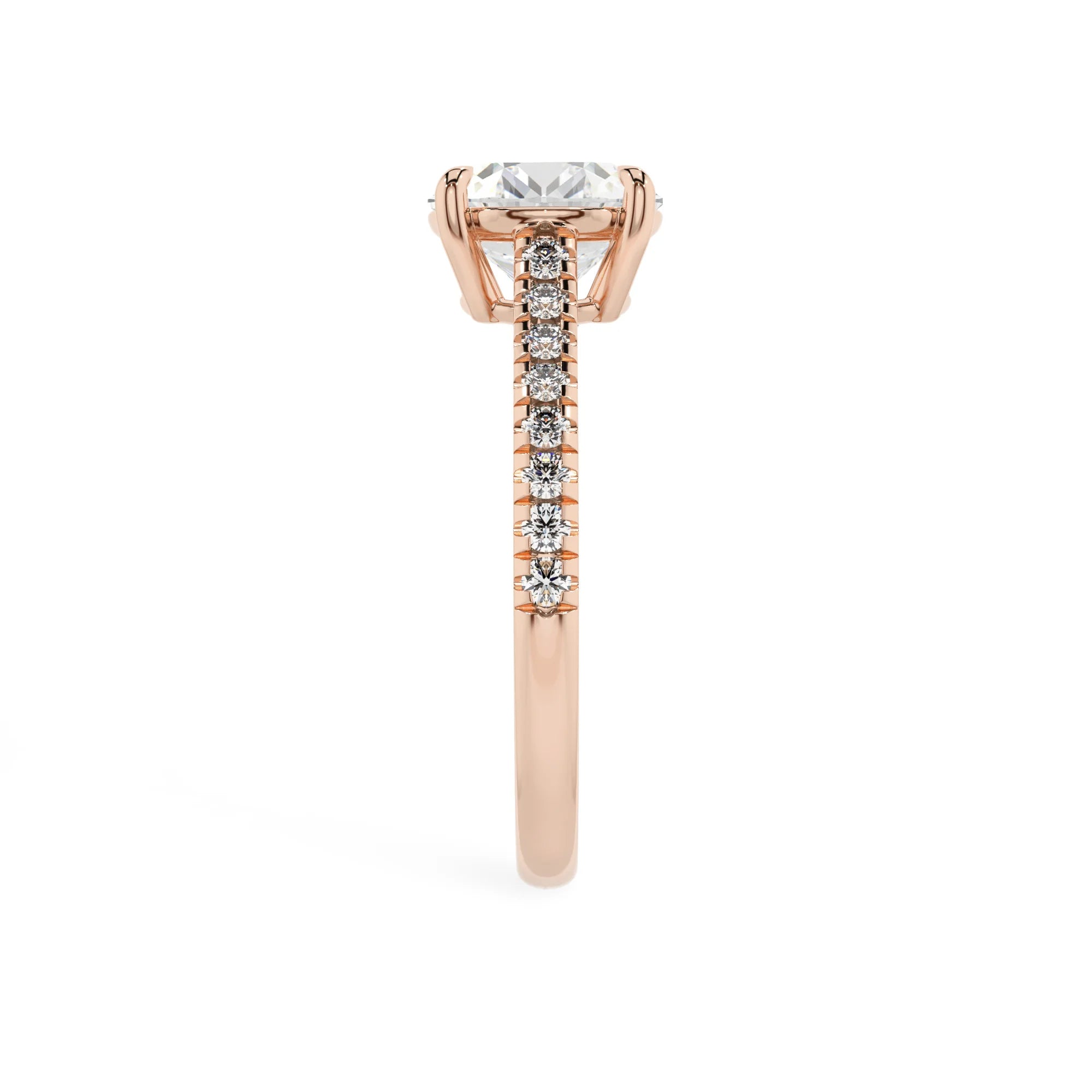lab grown moissanite round half eternity solitaire engagement rings in rose gold 