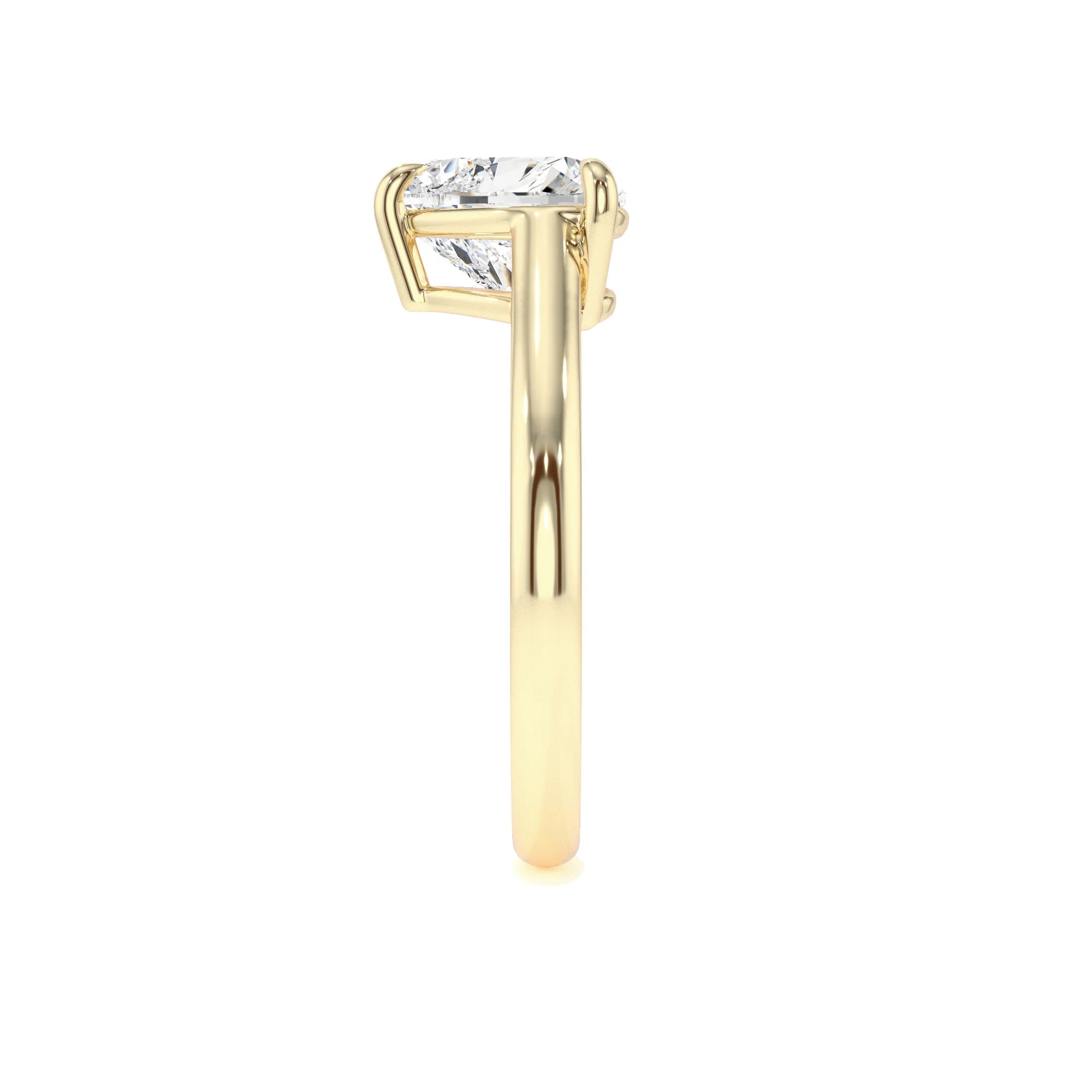 lab grown moissanite heart solitaire rings in yellow gold 