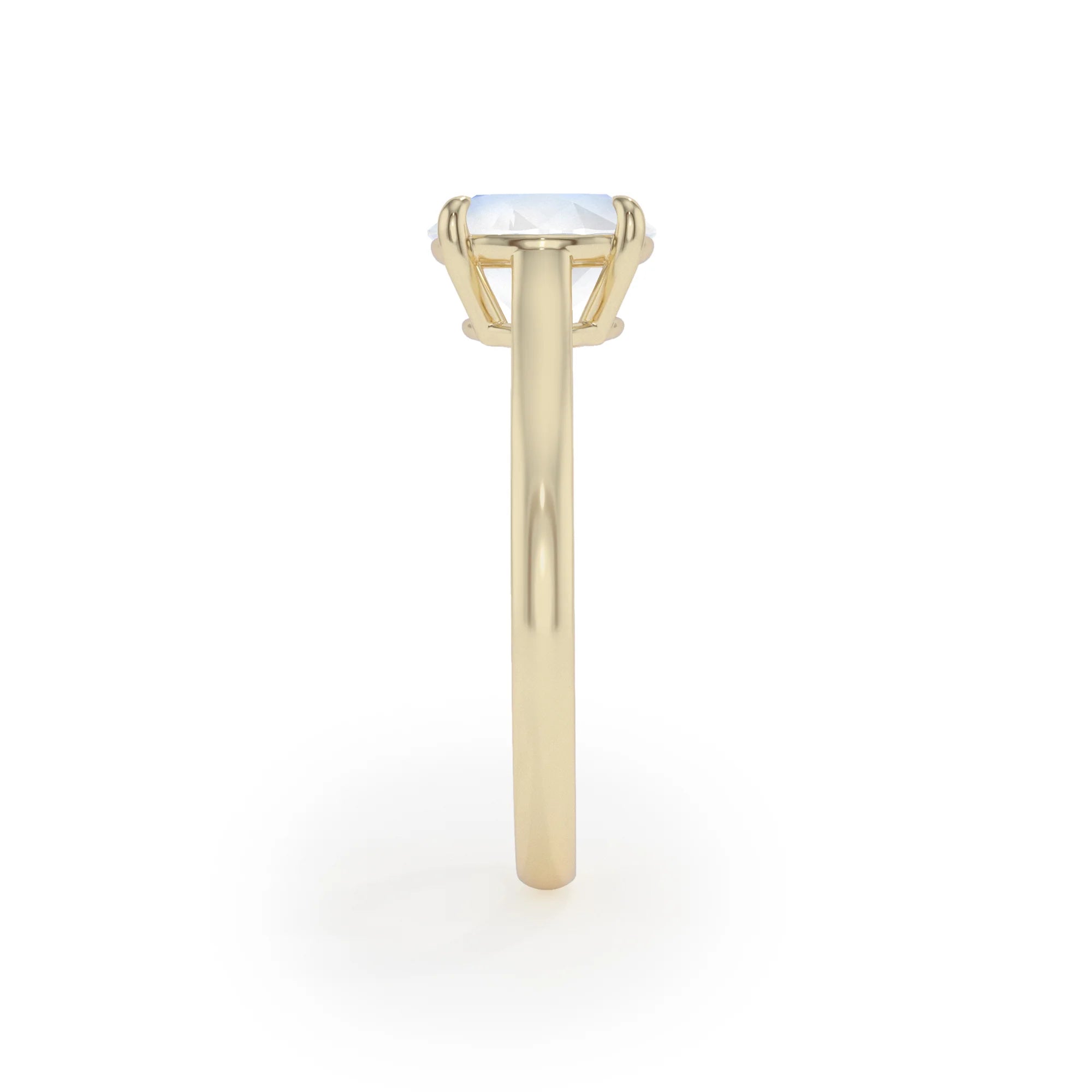 natural rainbow-moonstone round solitaire rings in yellow gold 