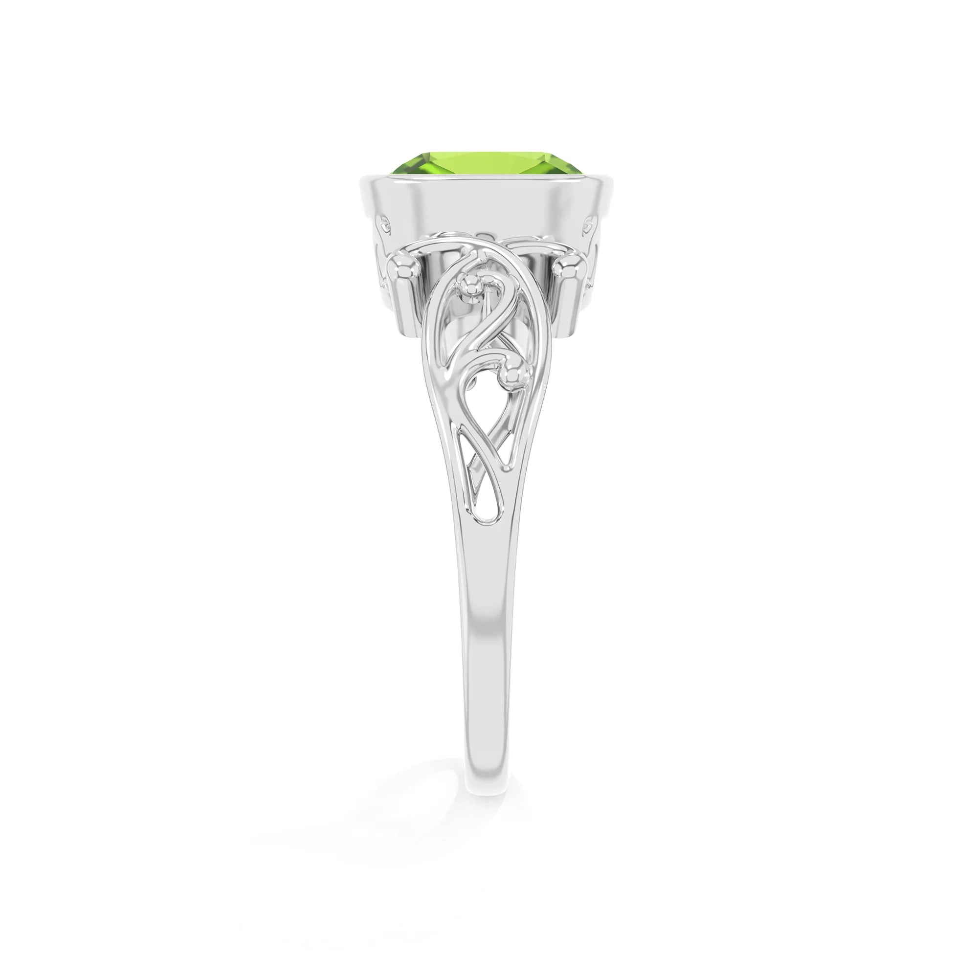 natural peridot cushion solitaire rings in platinum 