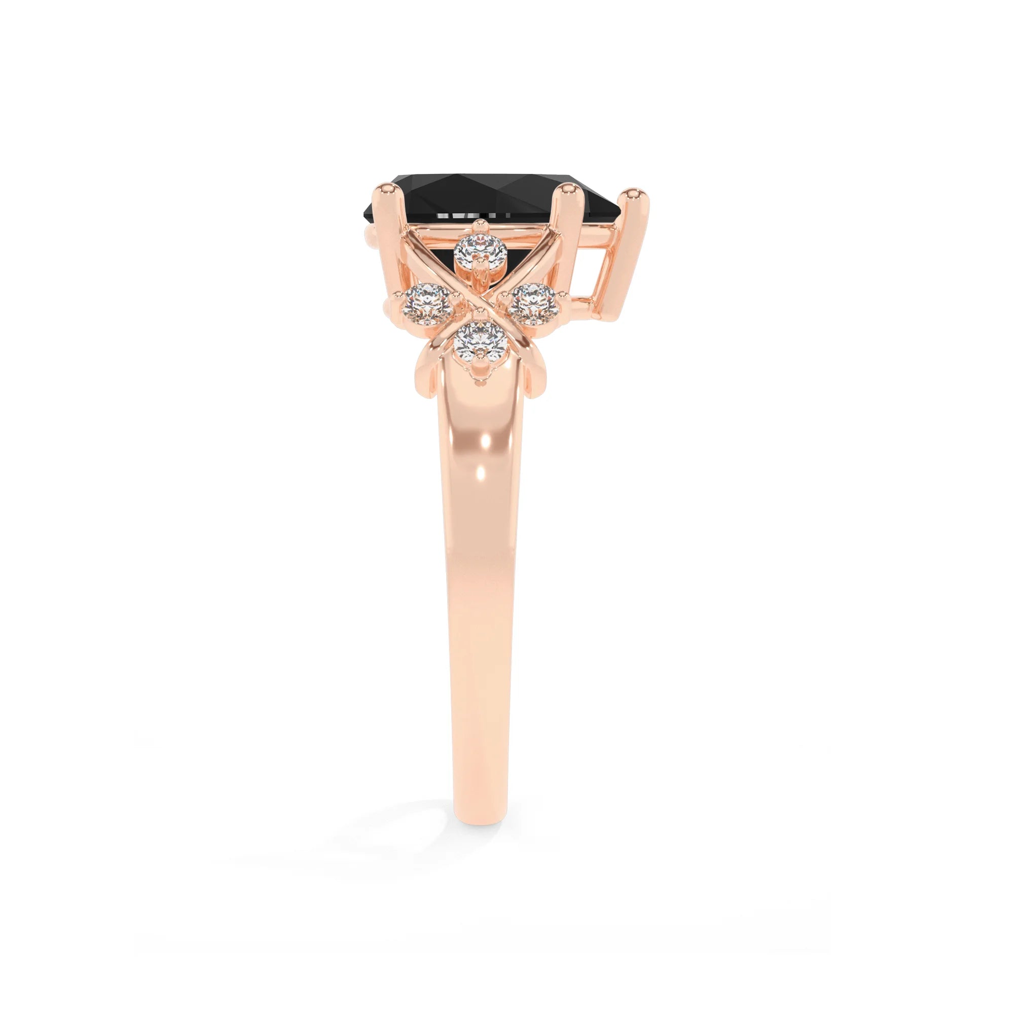 natural black-onyx pear solitaire rings in rose gold 
